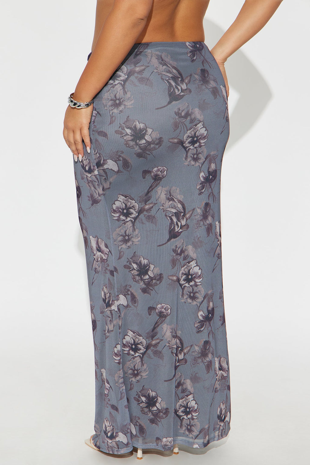 Feeling Moody Floral Mesh Maxi Skirt - Grey/combo