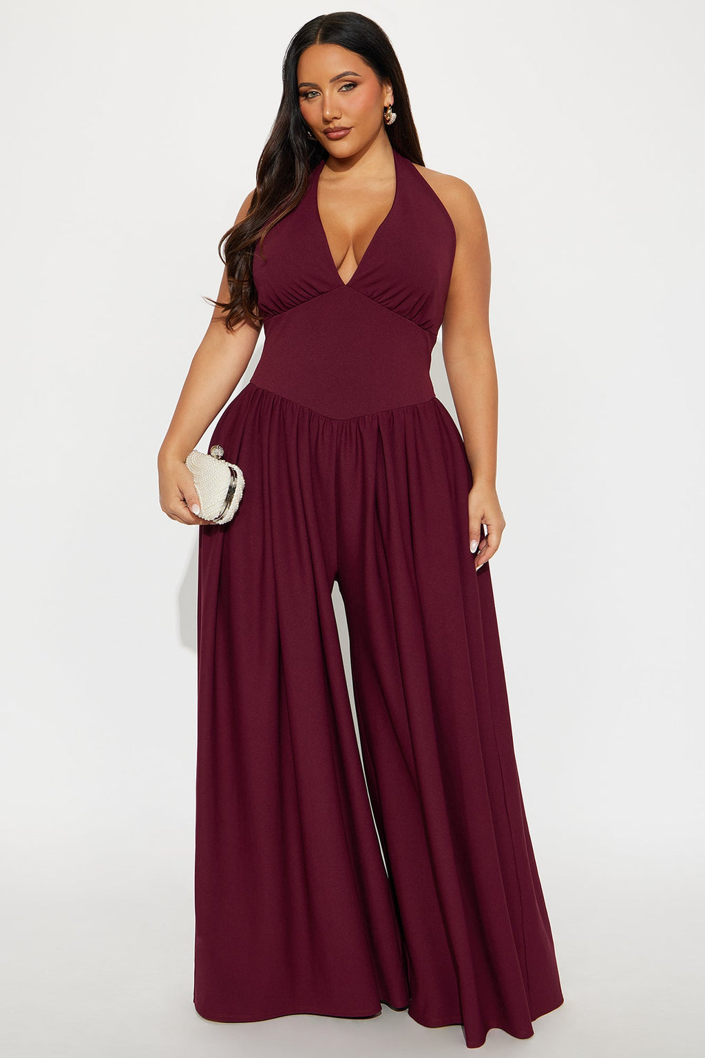 Lighter Than Air Crepe Wide Leg Jumpsuit - Burgundy