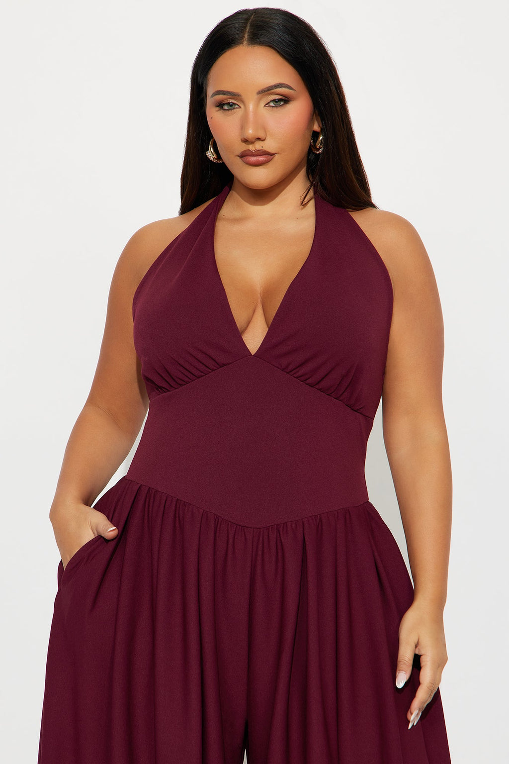 Lighter Than Air Crepe Wide Leg Jumpsuit - Burgundy