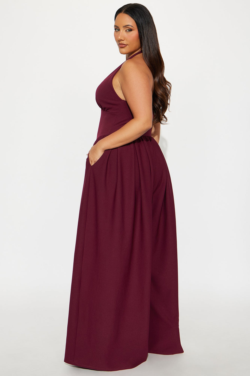 Lighter Than Air Crepe Wide Leg Jumpsuit - Burgundy