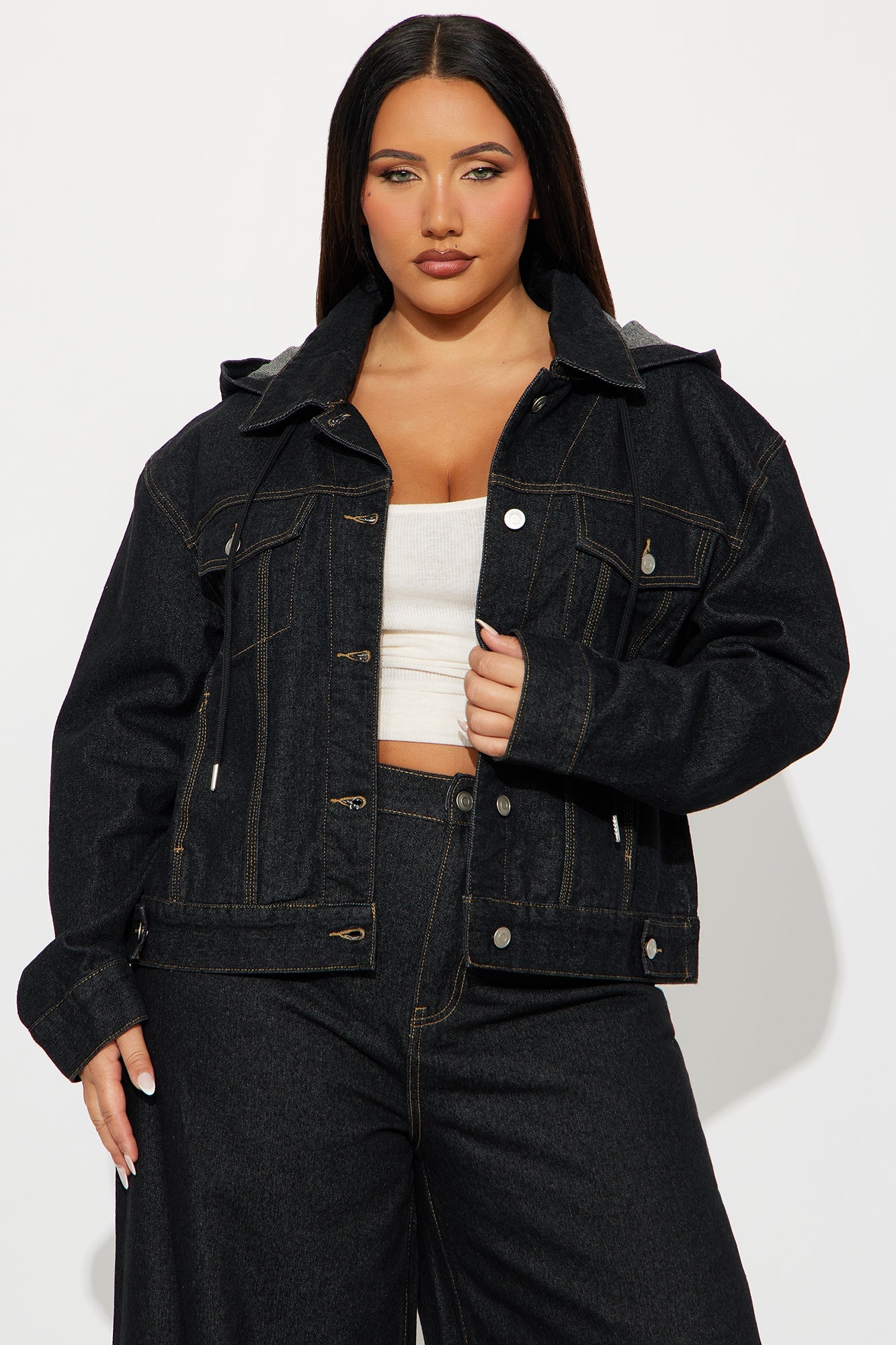 Sooner Or Later Hooded Trucker Jacket - Dark Denim