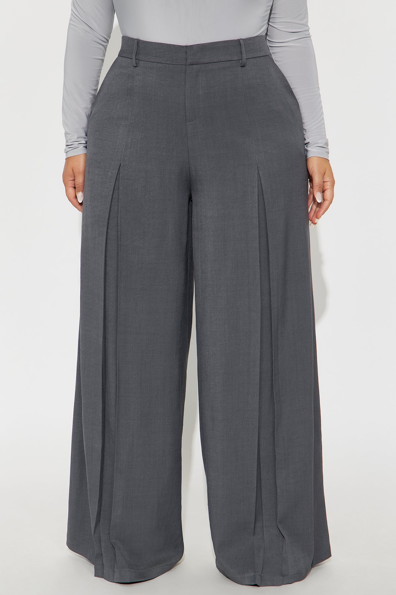 Karina Pleated Wide Leg Trouser Pant 33″ - Charcoal