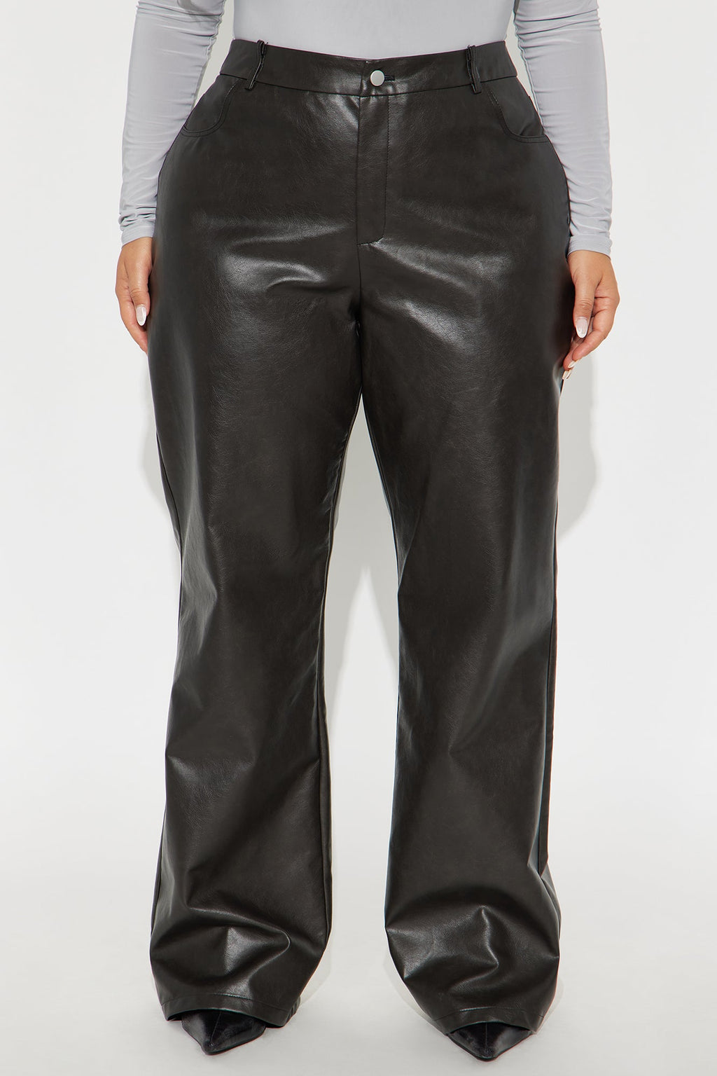 Lovers Lane Washed Faux Leather Straight Leg Pant 33 - Black