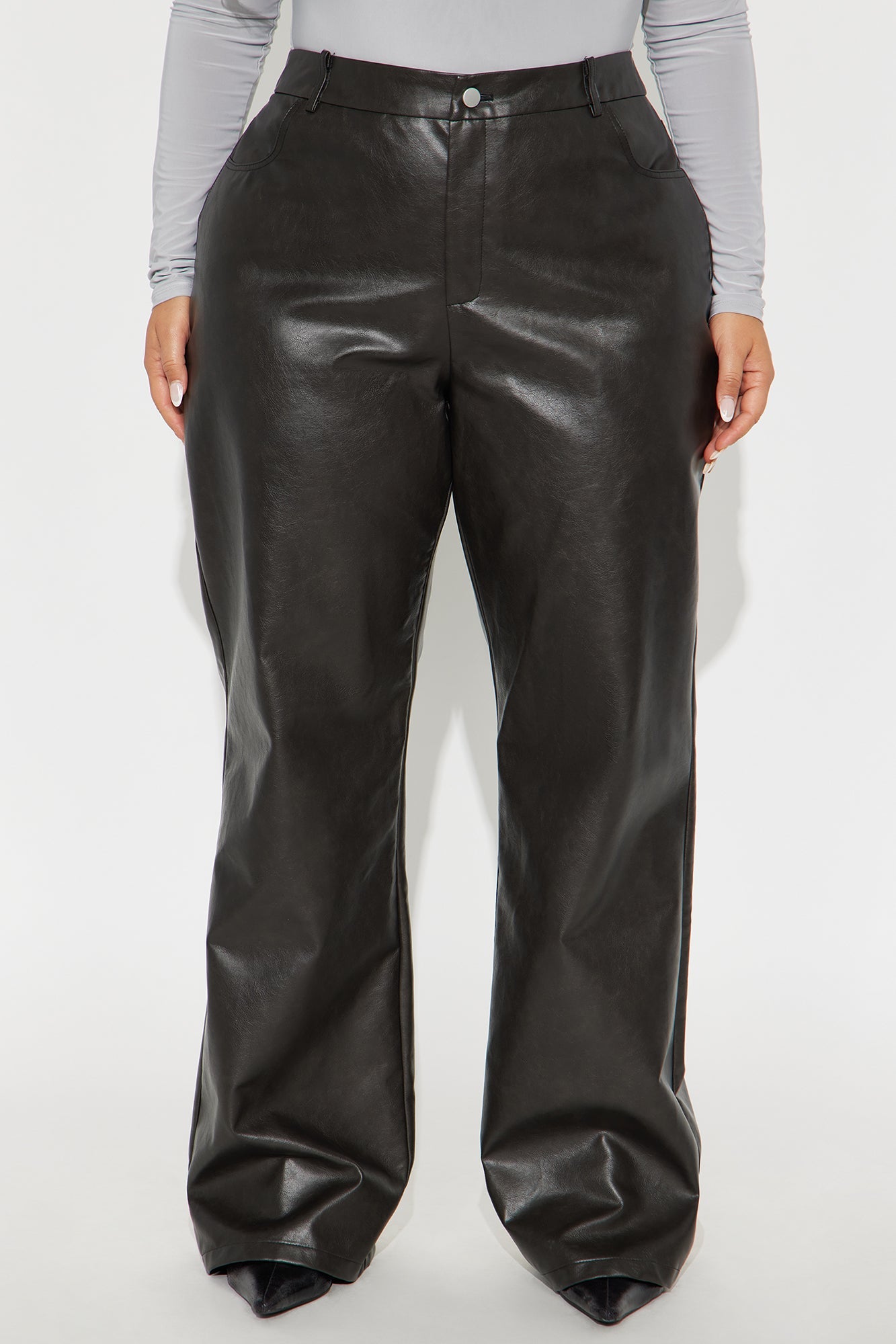 Lovers Lane Washed Faux Leather Straight Leg Pant 33 - Black