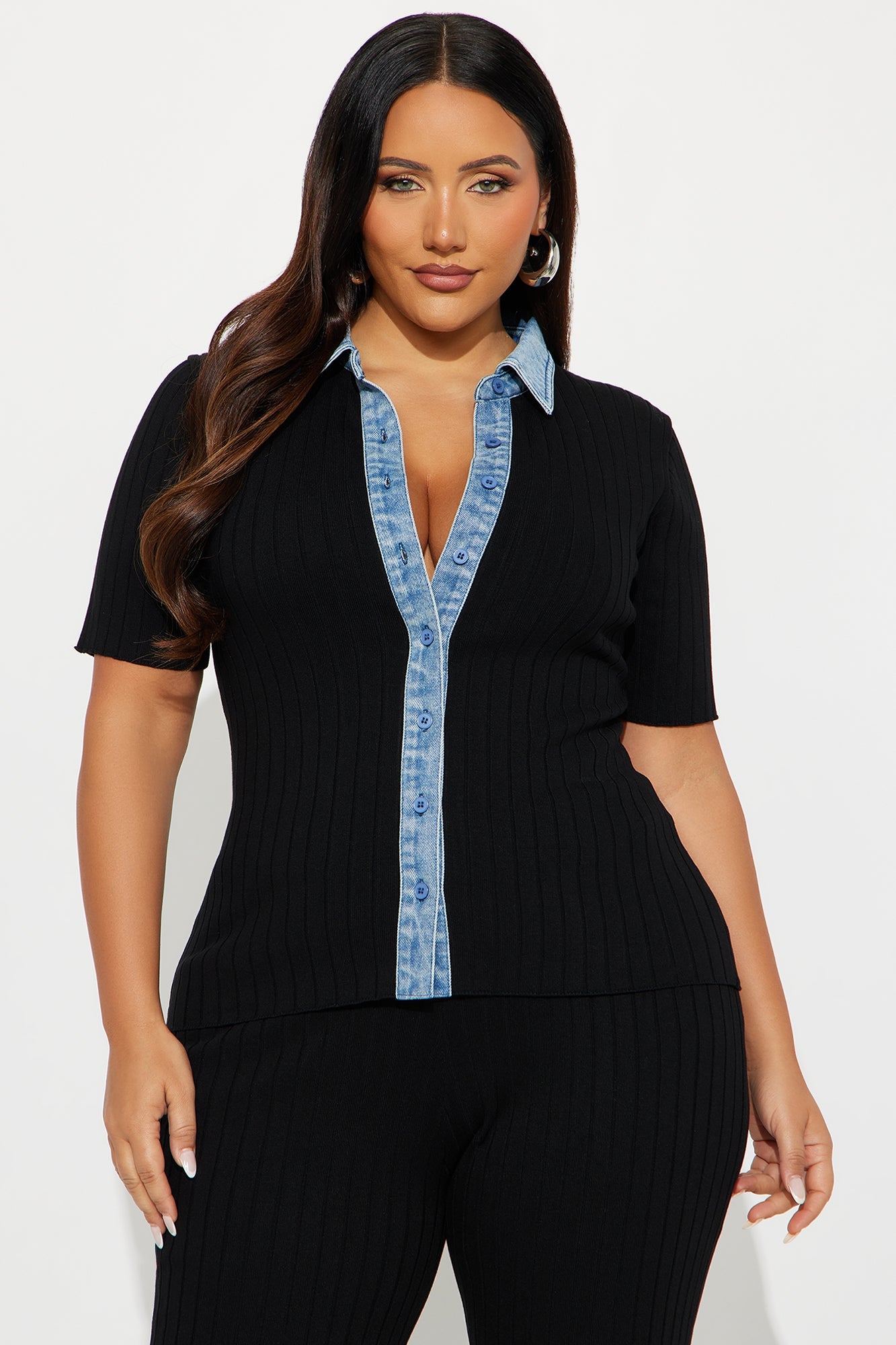 Sloane Sweater Mix Pant Set - Black