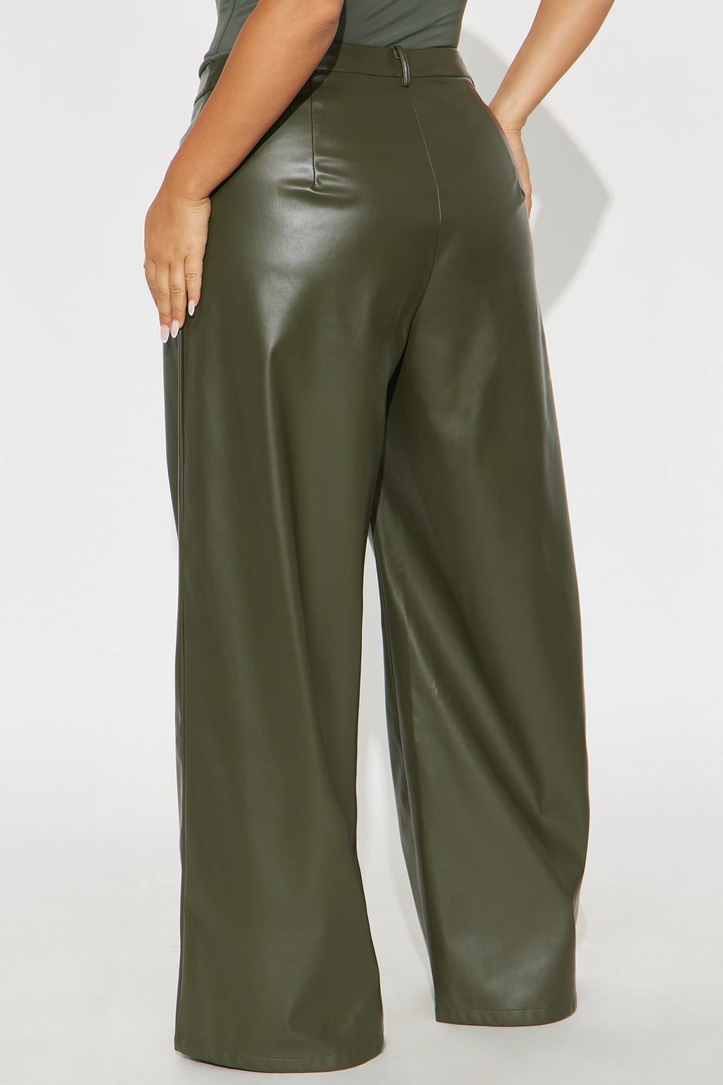 Just For Now Faux Leather Wide Leg Pant 33 - Olive