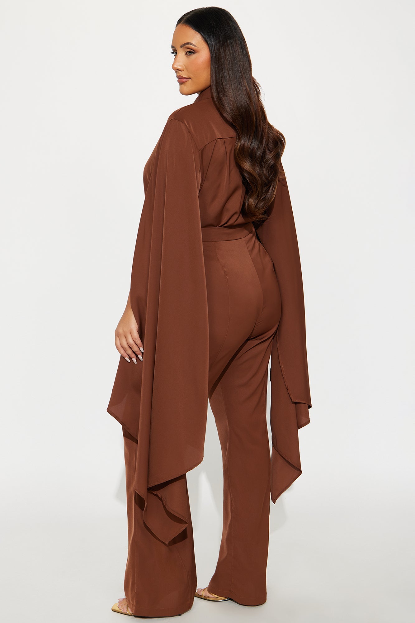 Amaya Cape Sleeve Blouse Pant Set - Chocolate