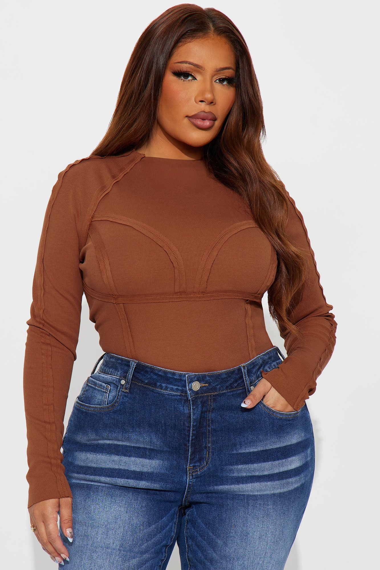 Camdyn Long Sleeve Ribbed Top - Coco