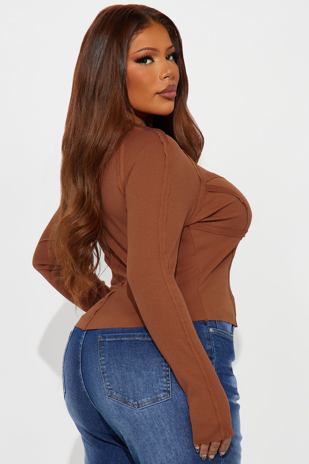 Camdyn Long Sleeve Ribbed Top - Coco