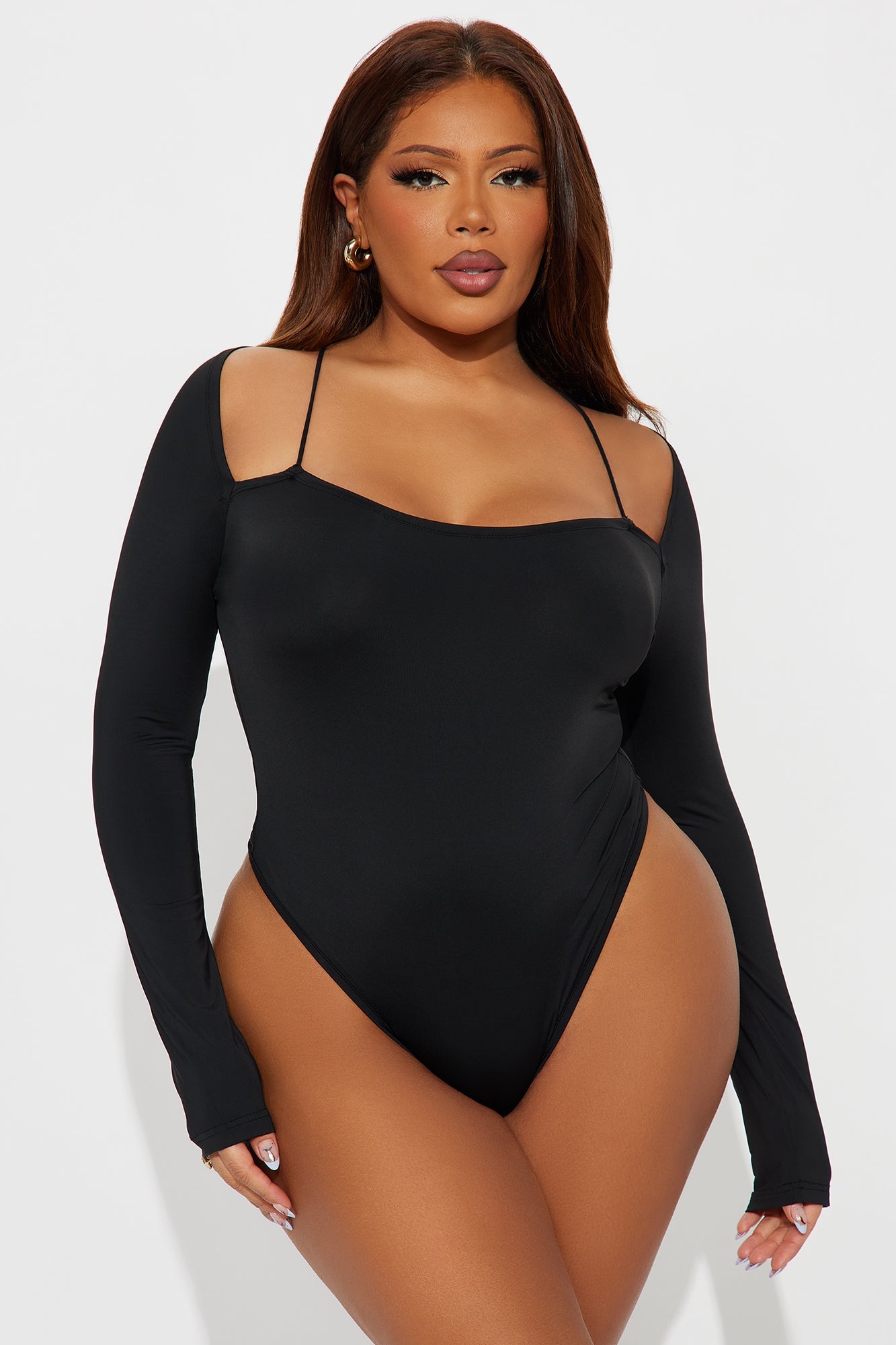 Jazzy Long Sleeve Cut Out Bodysuit - Black