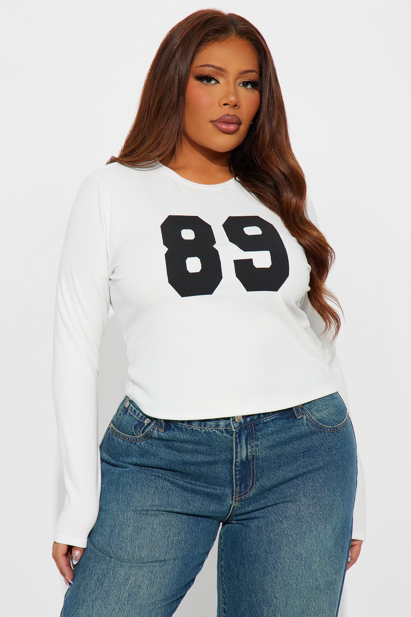 89 Ribbed Long Sleeve Baby Tee - White