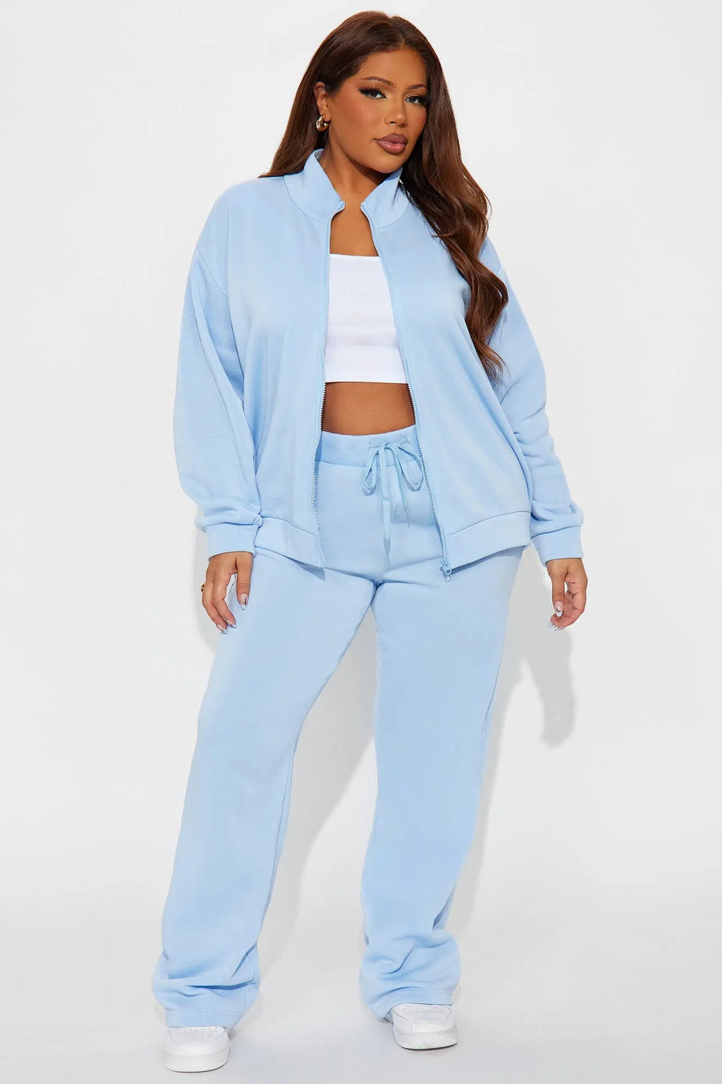 Demi Zip Up Fleece Pant Set - Light Blue 