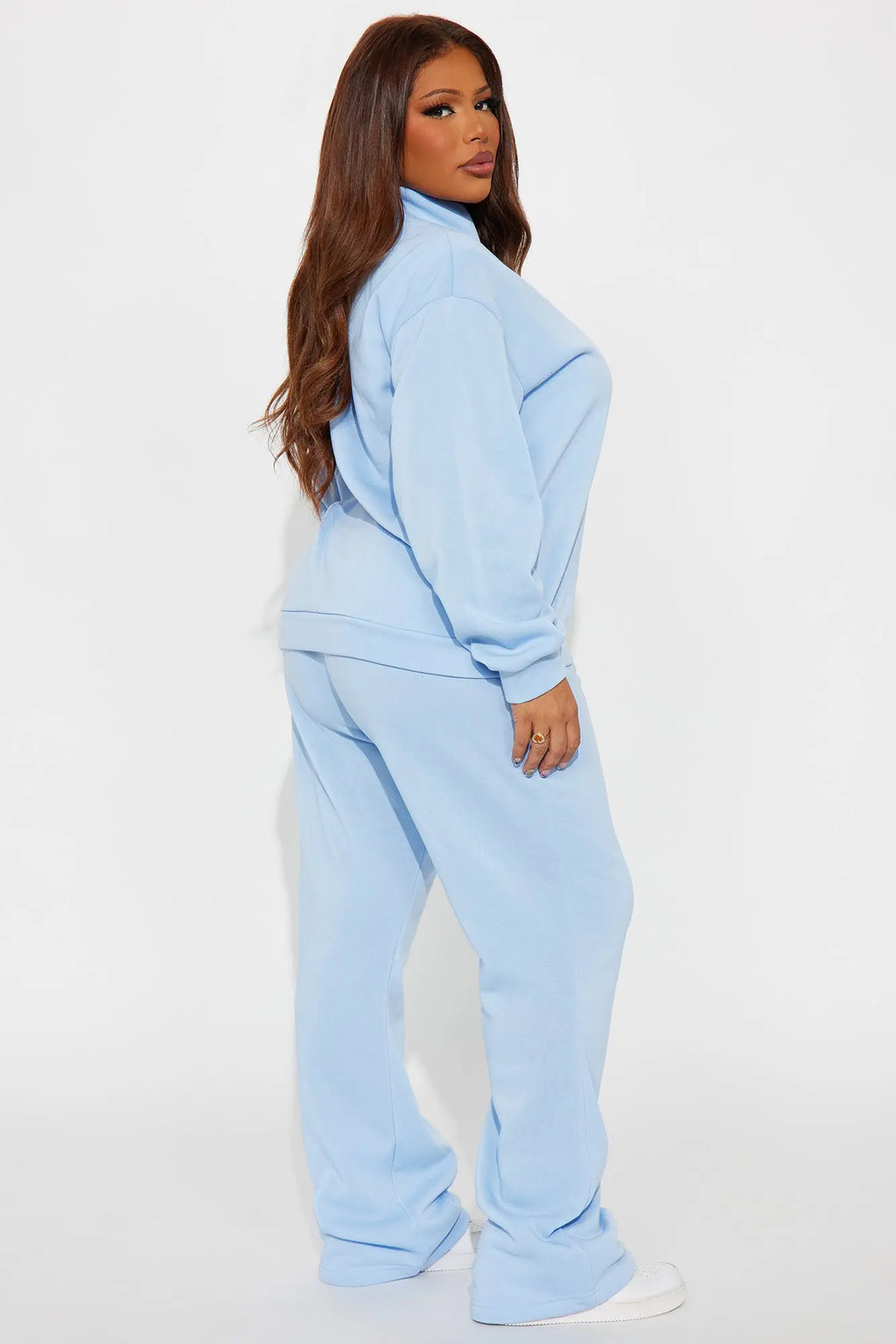 Demi Zip Up Fleece Pant Set - Light Blue 