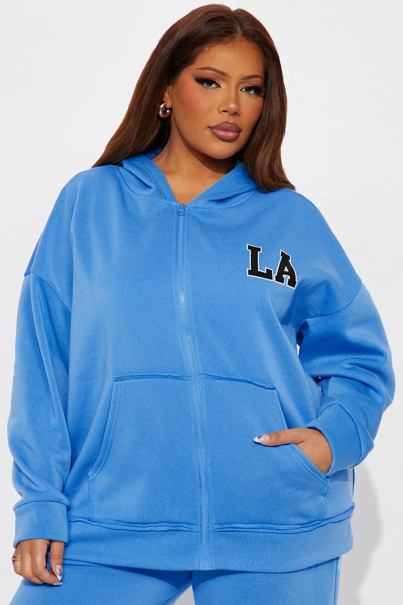 LA Oversized Fleece Pant Set - Blue 