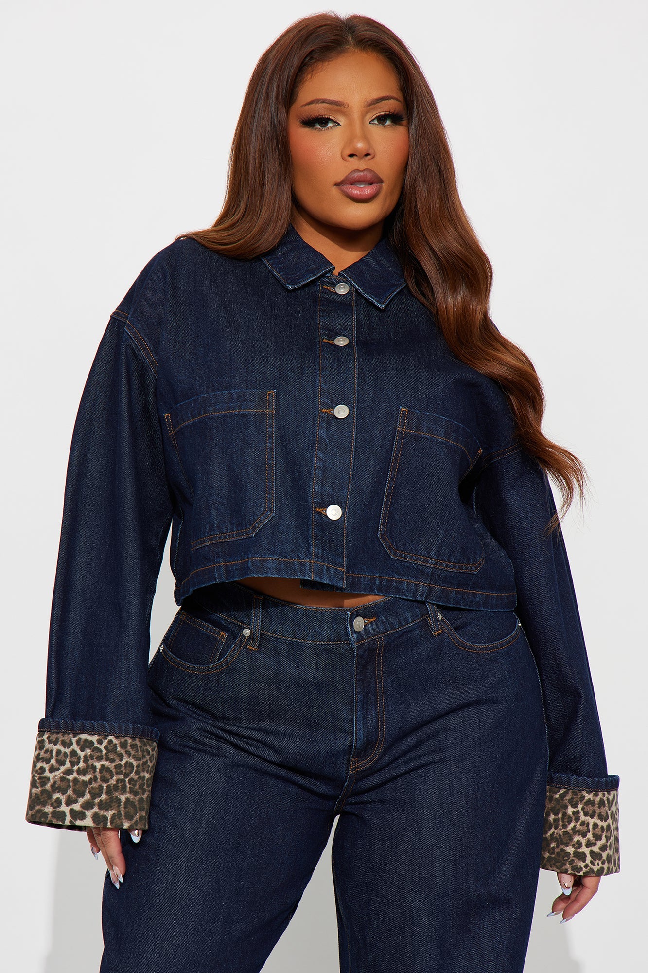 Wild Edges Leopard Denim Pant Set - Dark Wash