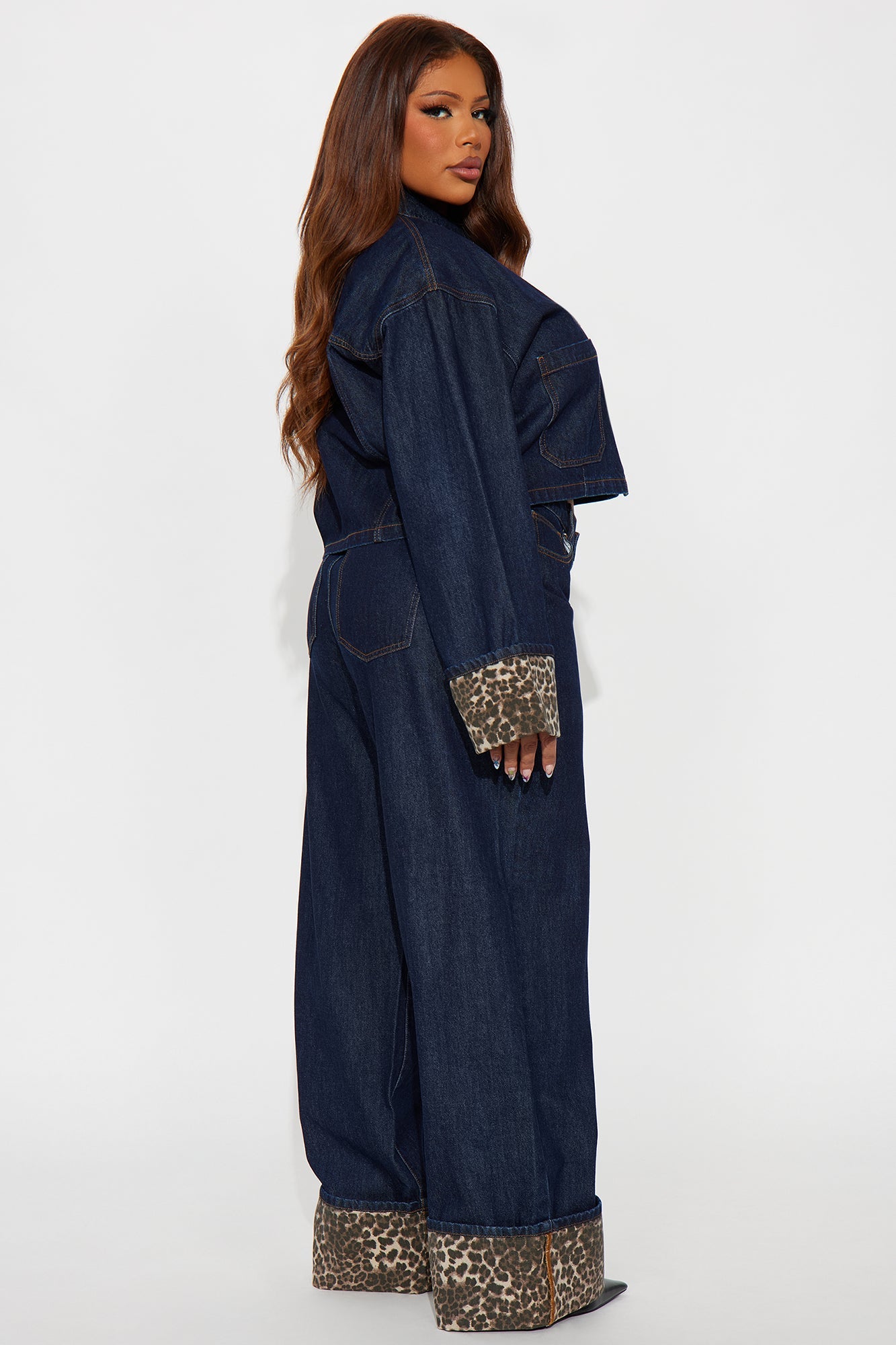 Wild Edges Leopard Denim Pant Set - Dark Wash