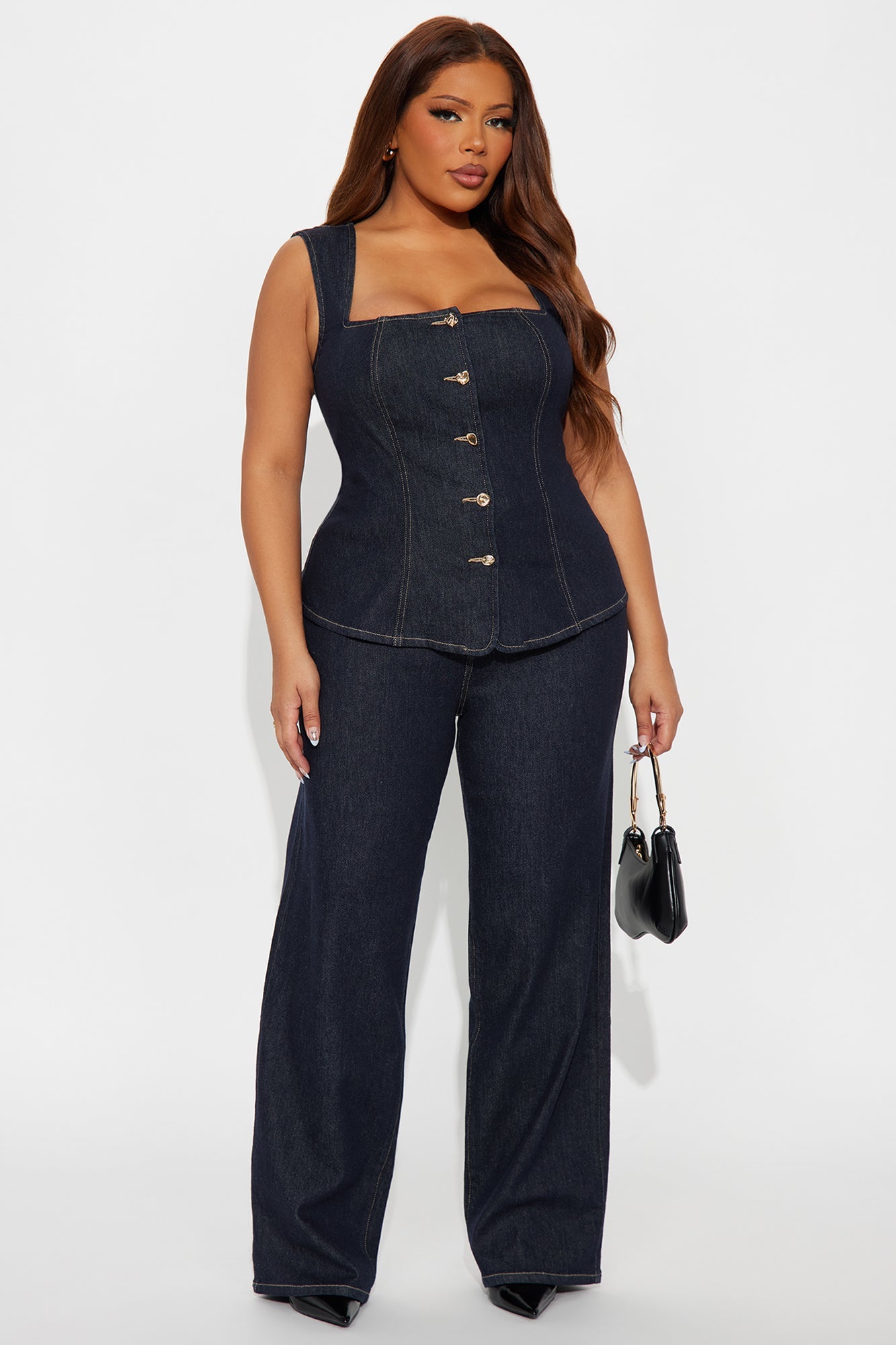 Kaia Denim Vest Pant Set - Dark Denim