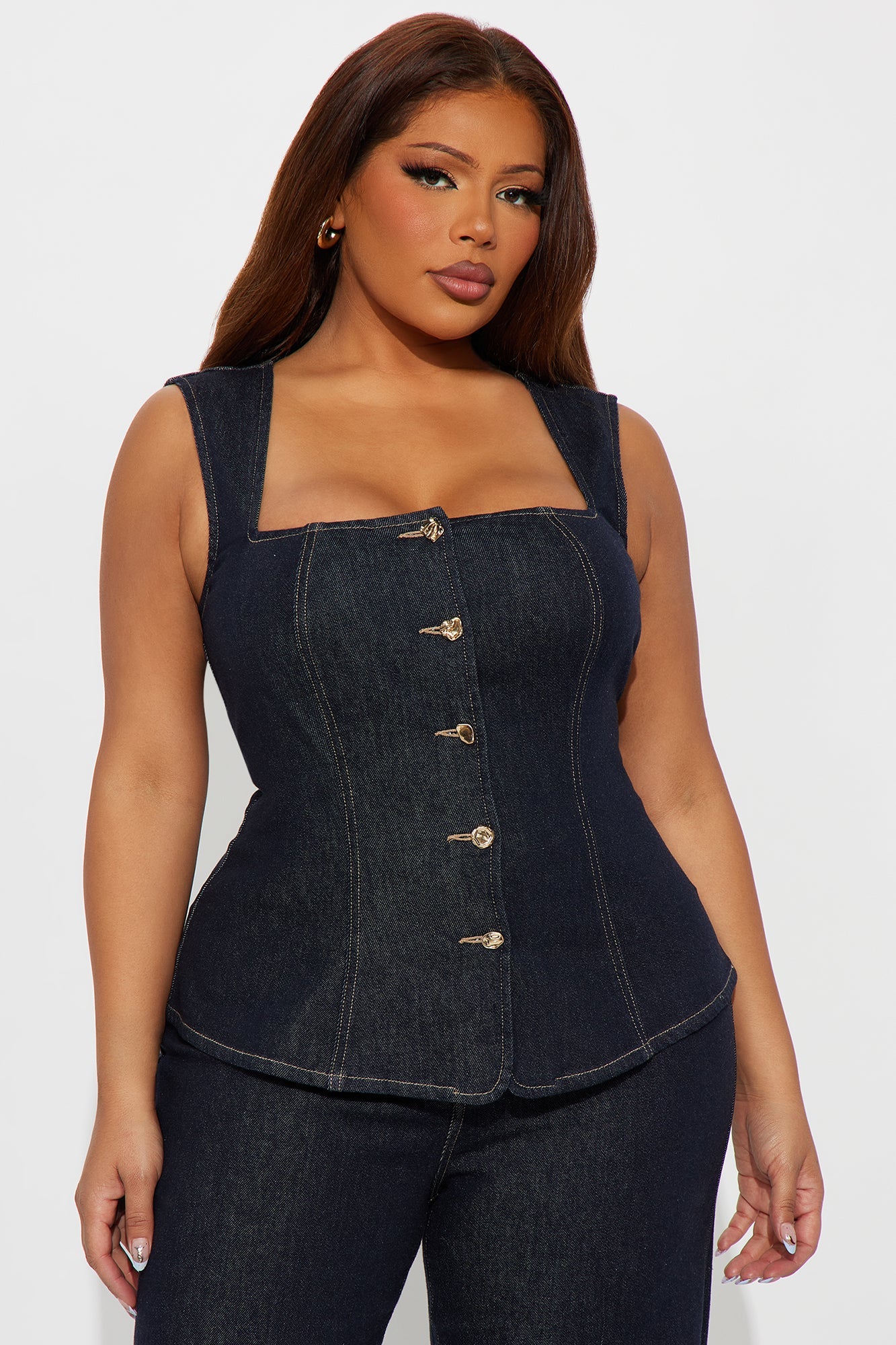 Kaia Denim Vest Pant Set - Dark Denim