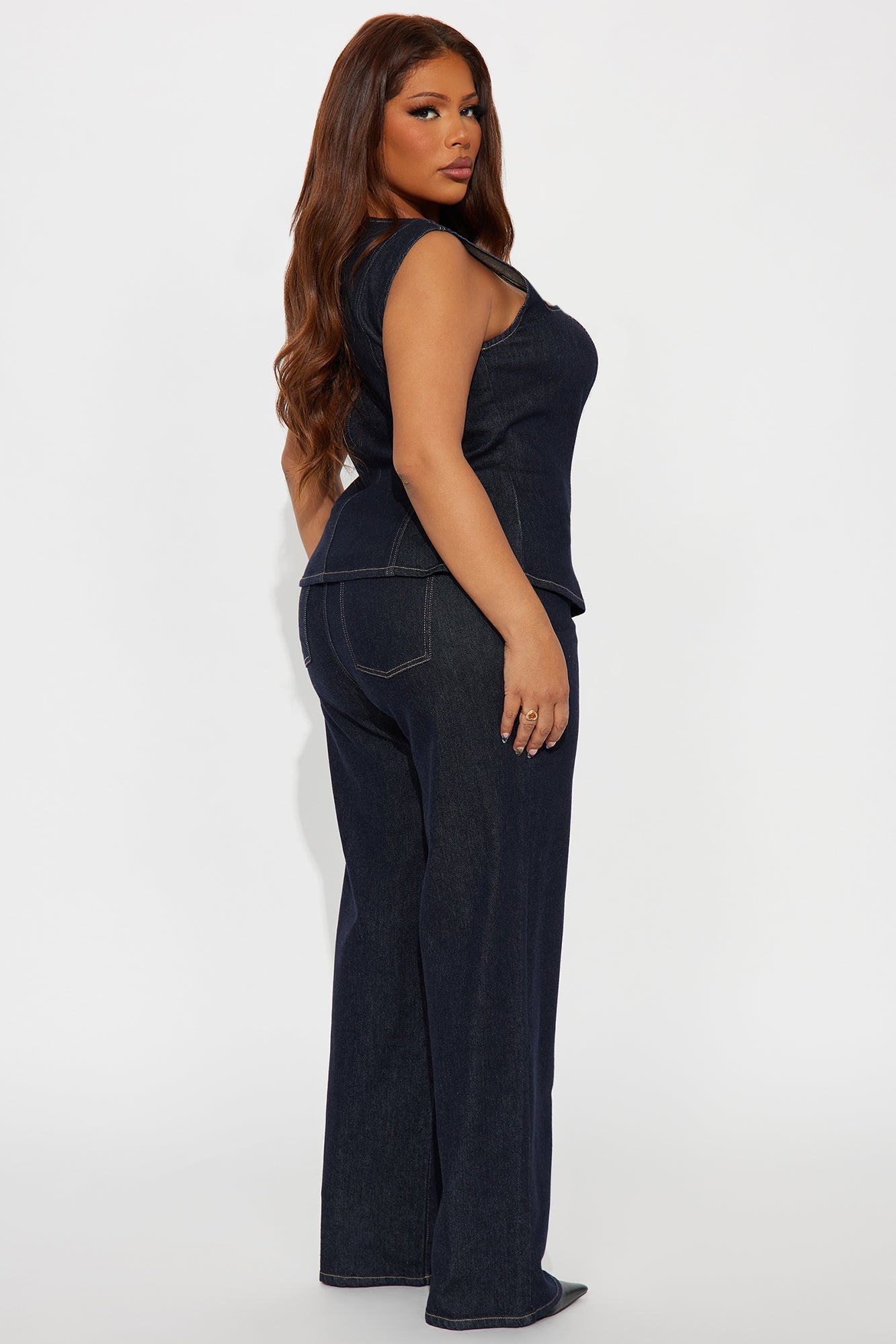Kaia Denim Vest Pant Set - Dark Denim