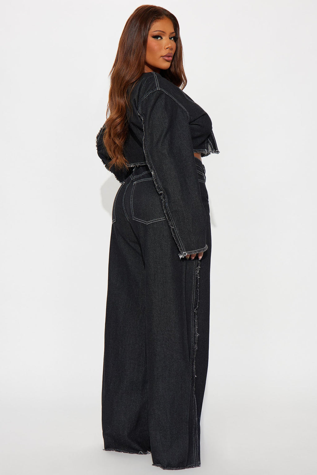 Daria Off Shoulder Denim Pant Set - Black 