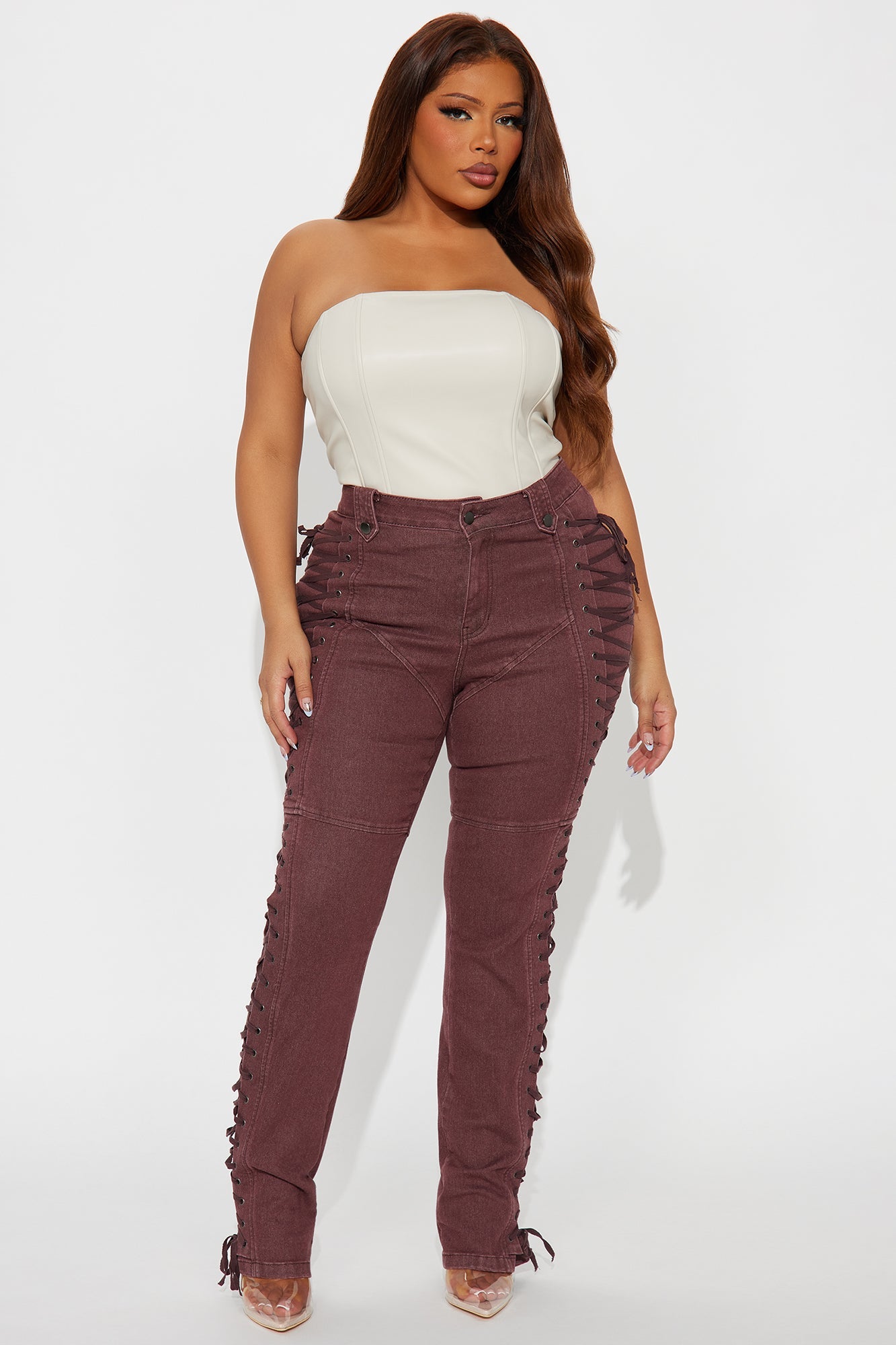 After Hours Lace Up Flare Pant - Wine