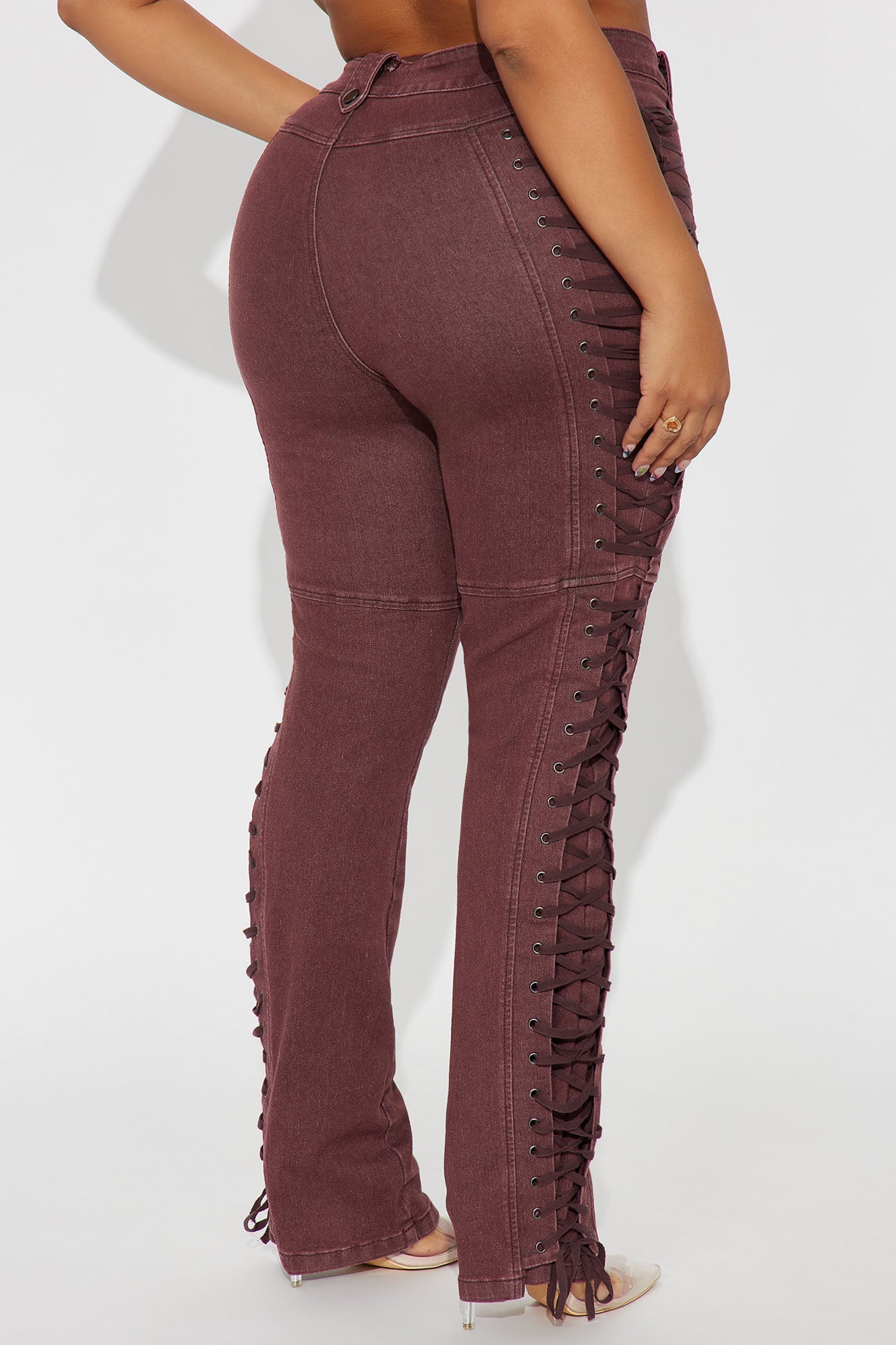 After Hours Lace Up Flare Pant - Wine