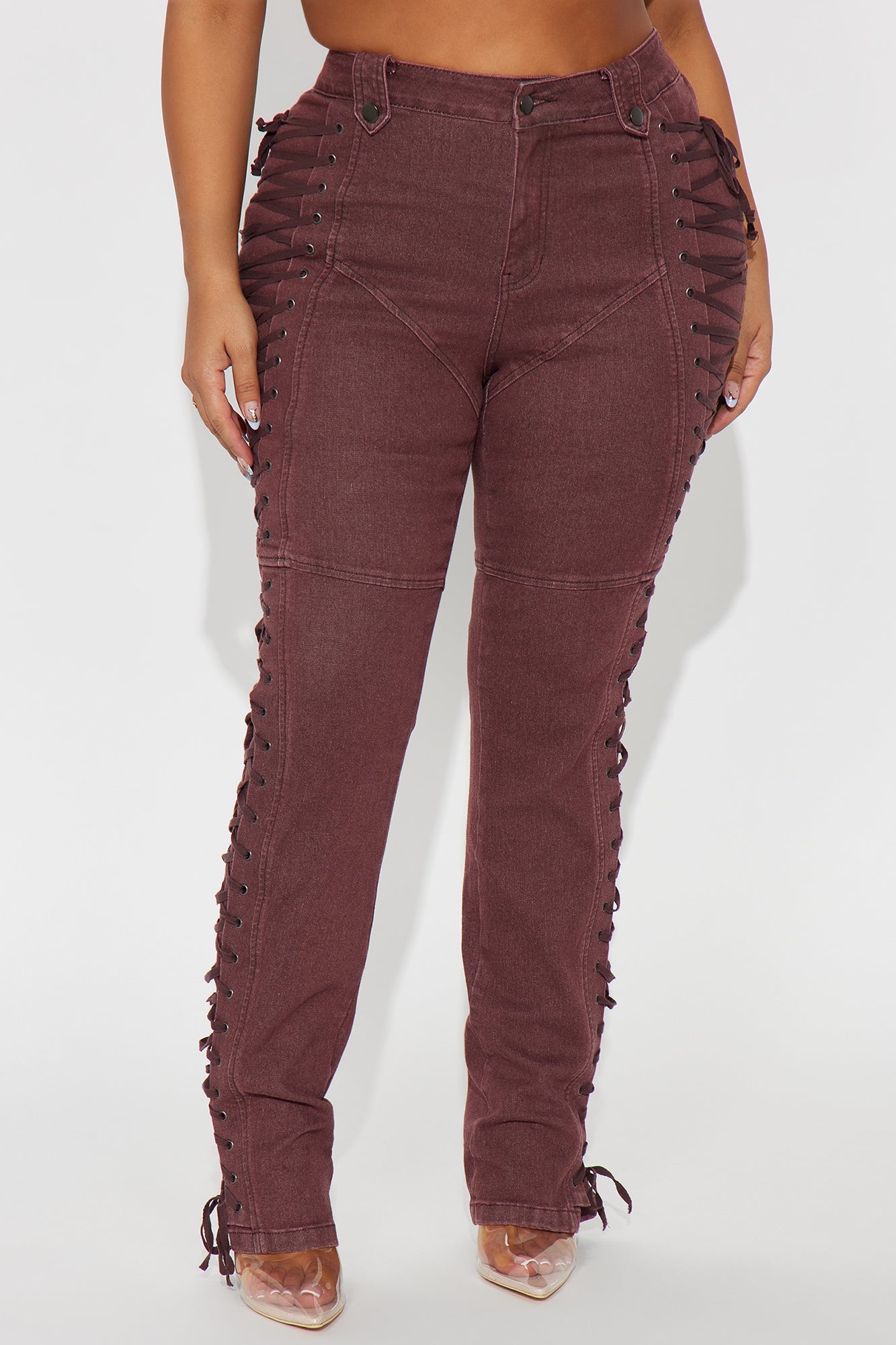 After Hours Lace Up Flare Pant - Wine