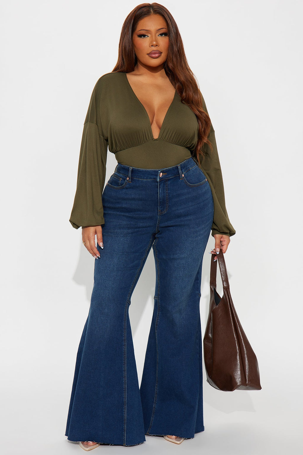 Nola Ruched Long Sleeve Bodysuit - Olive