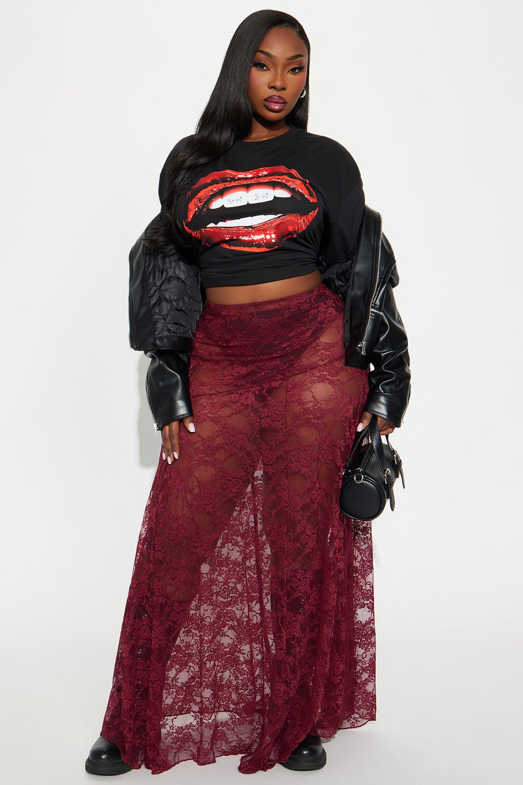 Out Of Touch Lace Maxi Skirt - Burgundy