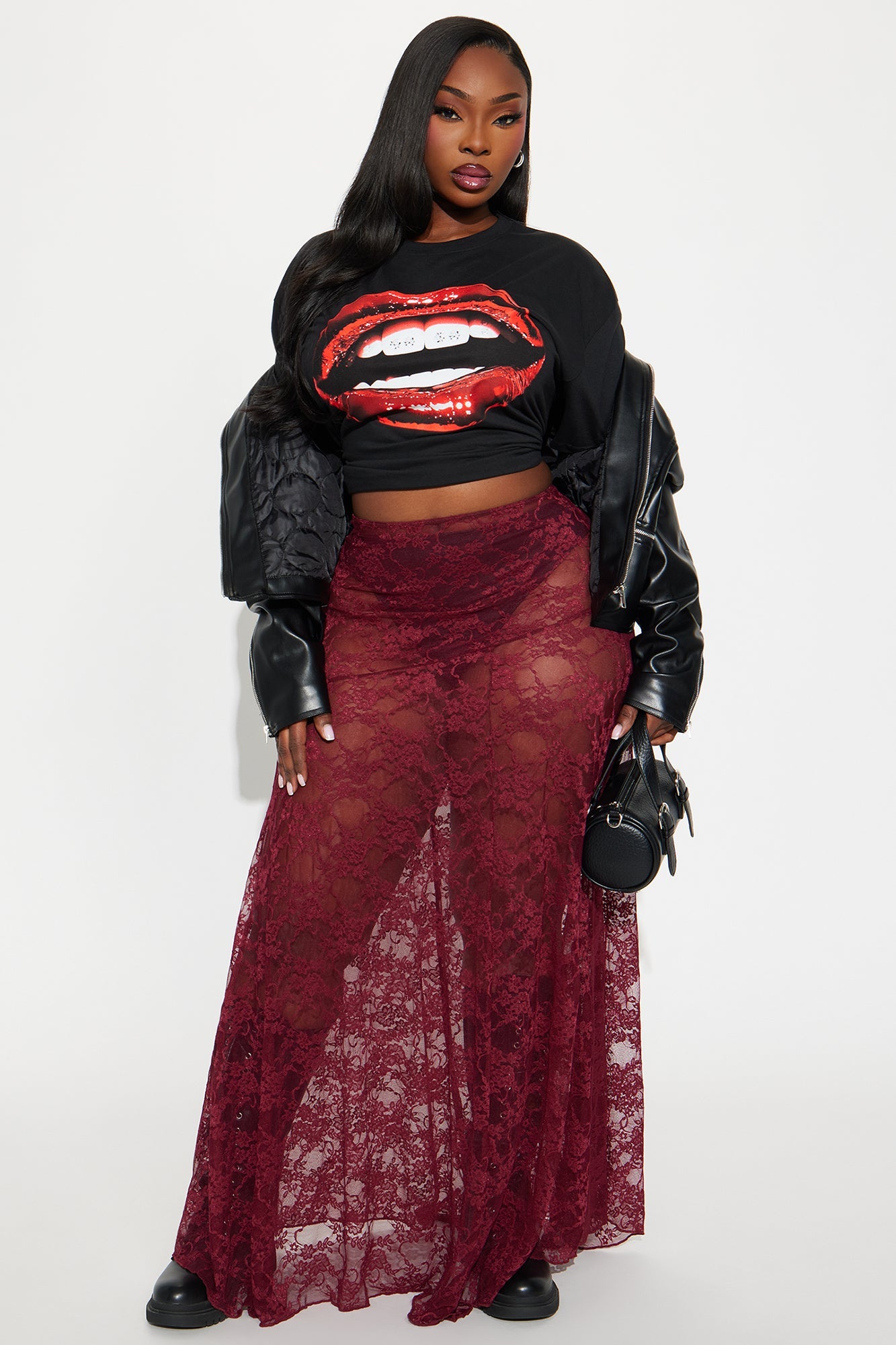 Out Of Touch Lace Maxi Skirt - Burgundy