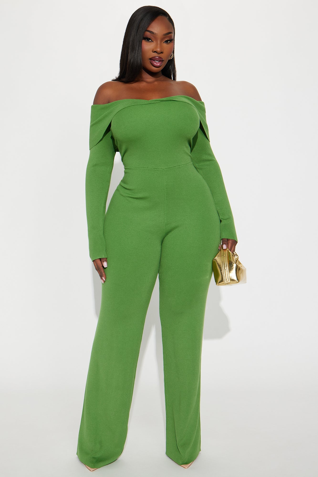 Stacey Sweater Off Shoulder Jumpsuit - Green