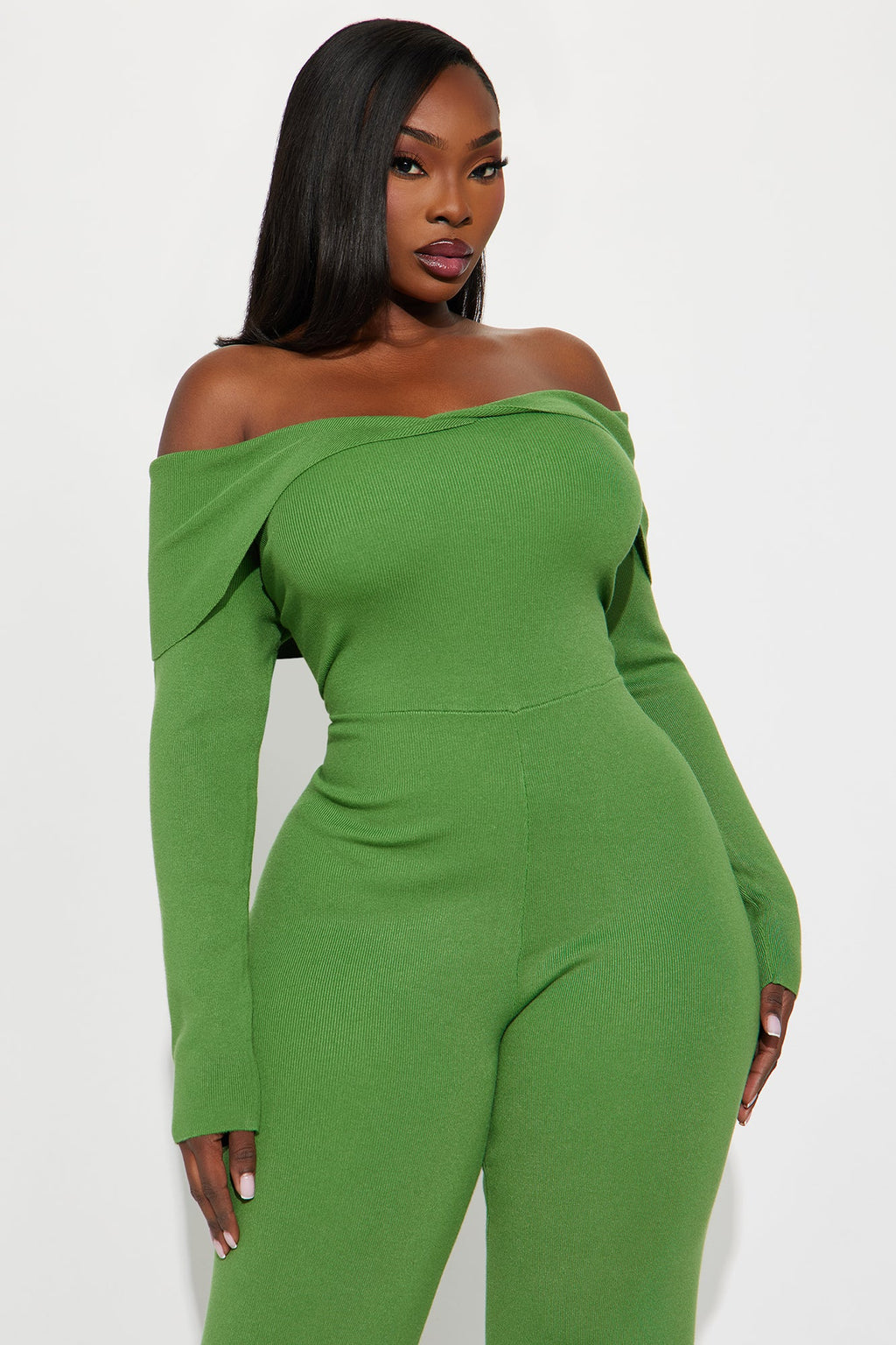 Stacey Sweater Off Shoulder Jumpsuit - Green