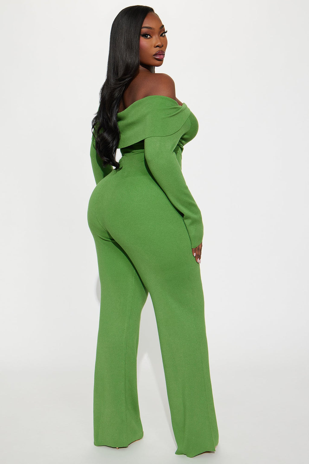 Stacey Sweater Off Shoulder Jumpsuit - Green
