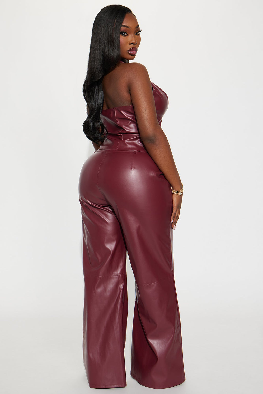 No Mercy Faux Leather Pant Set - Wine 