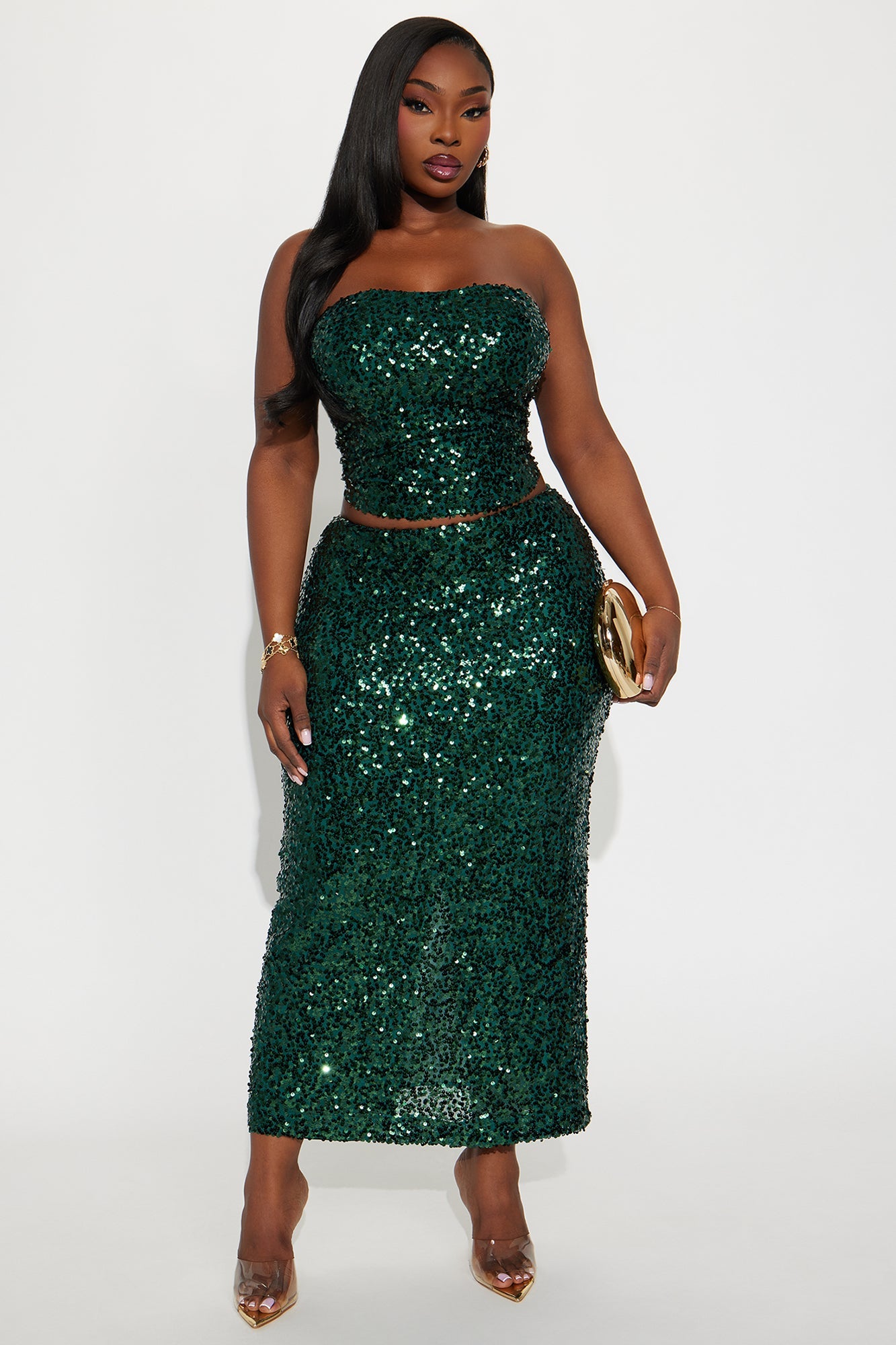 Ardell Sequin Maxi Skirt Set - Hunter