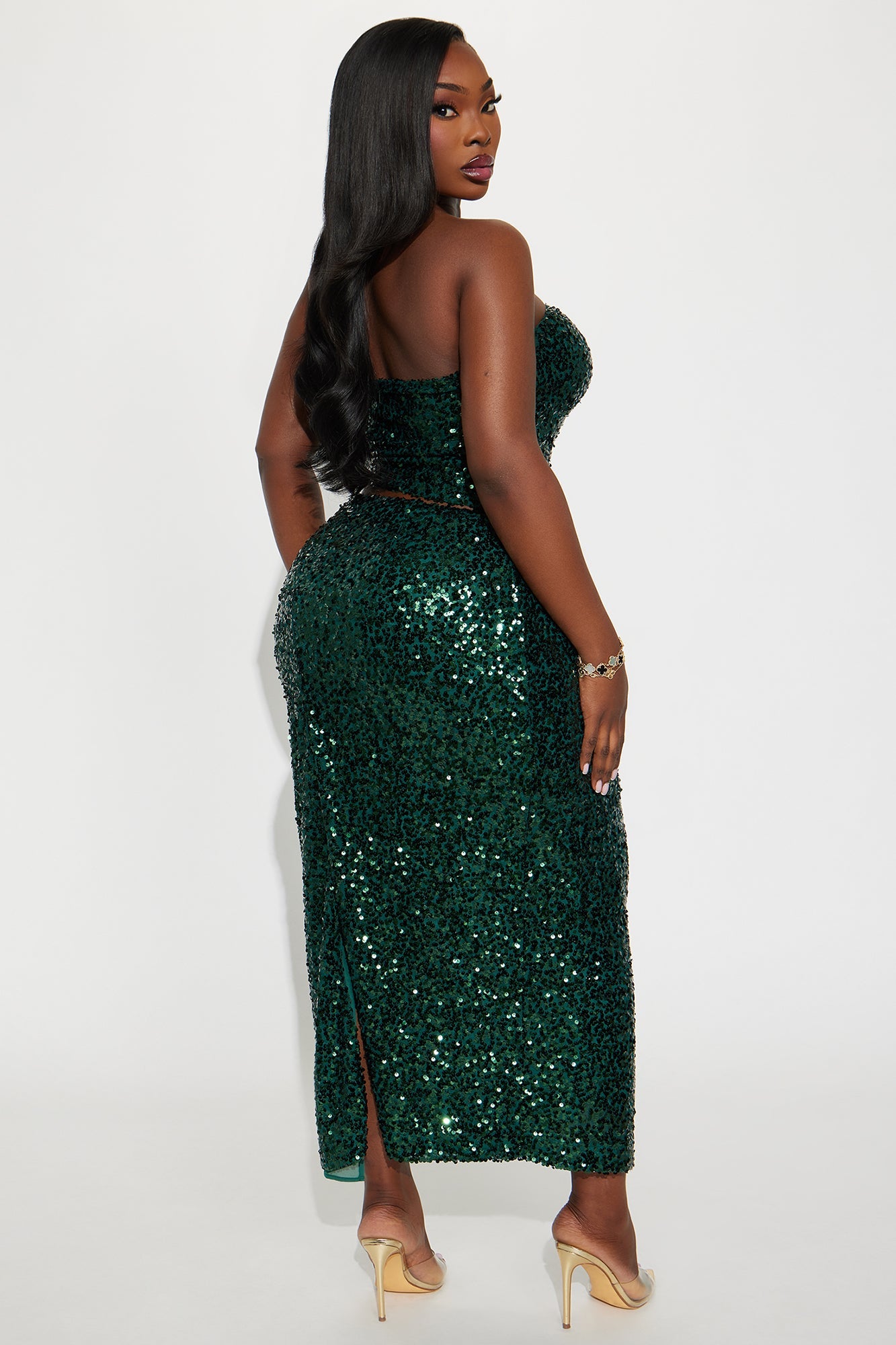 Ardell Sequin Maxi Skirt Set - Hunter