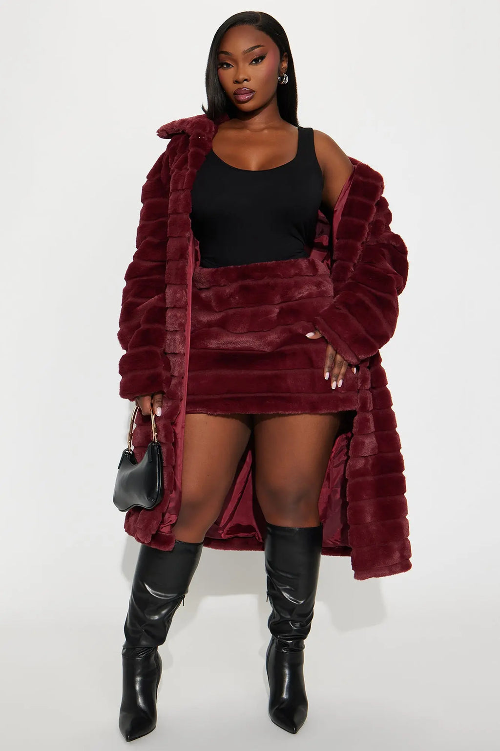 Paloma Faux Fur Micro Mini Skirt - Burgundy 