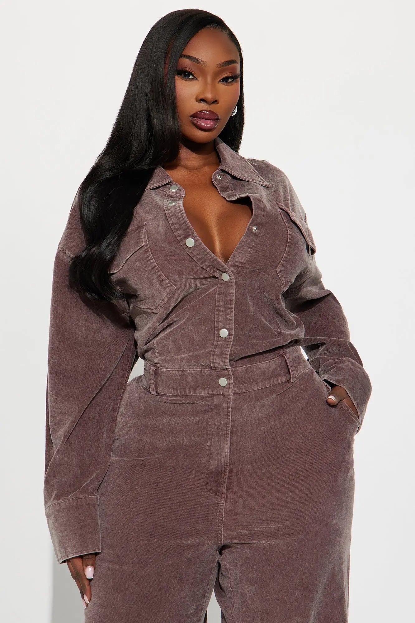 Ready For Anything Washed Corduroy Jumpsuit - Brown 