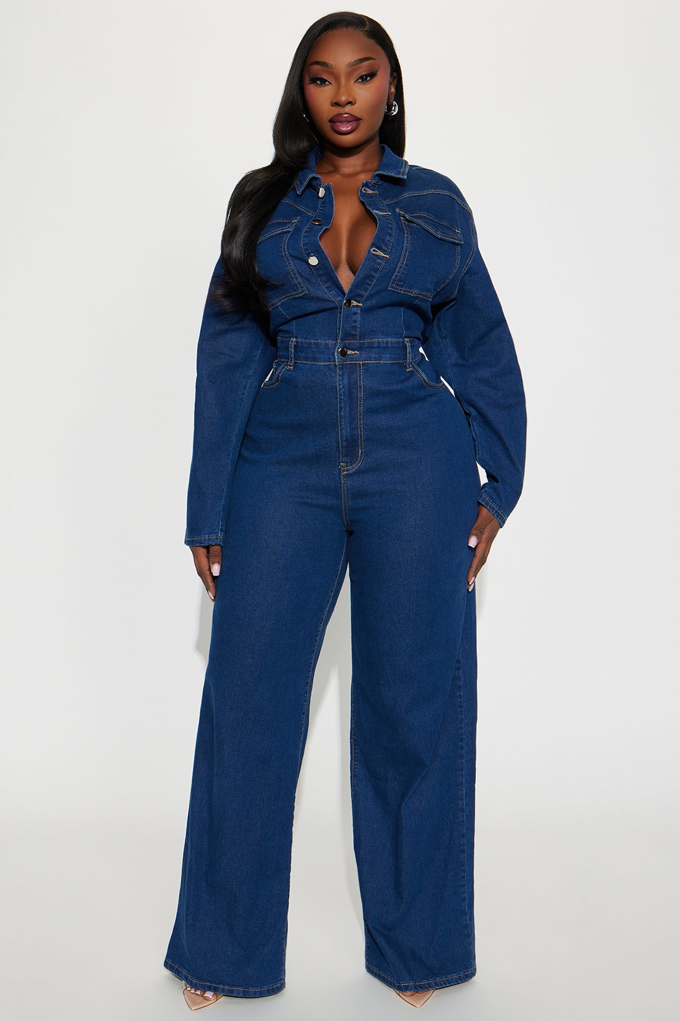 Tatiana Denim Wide Leg Jumpsuit - Medium Wash
