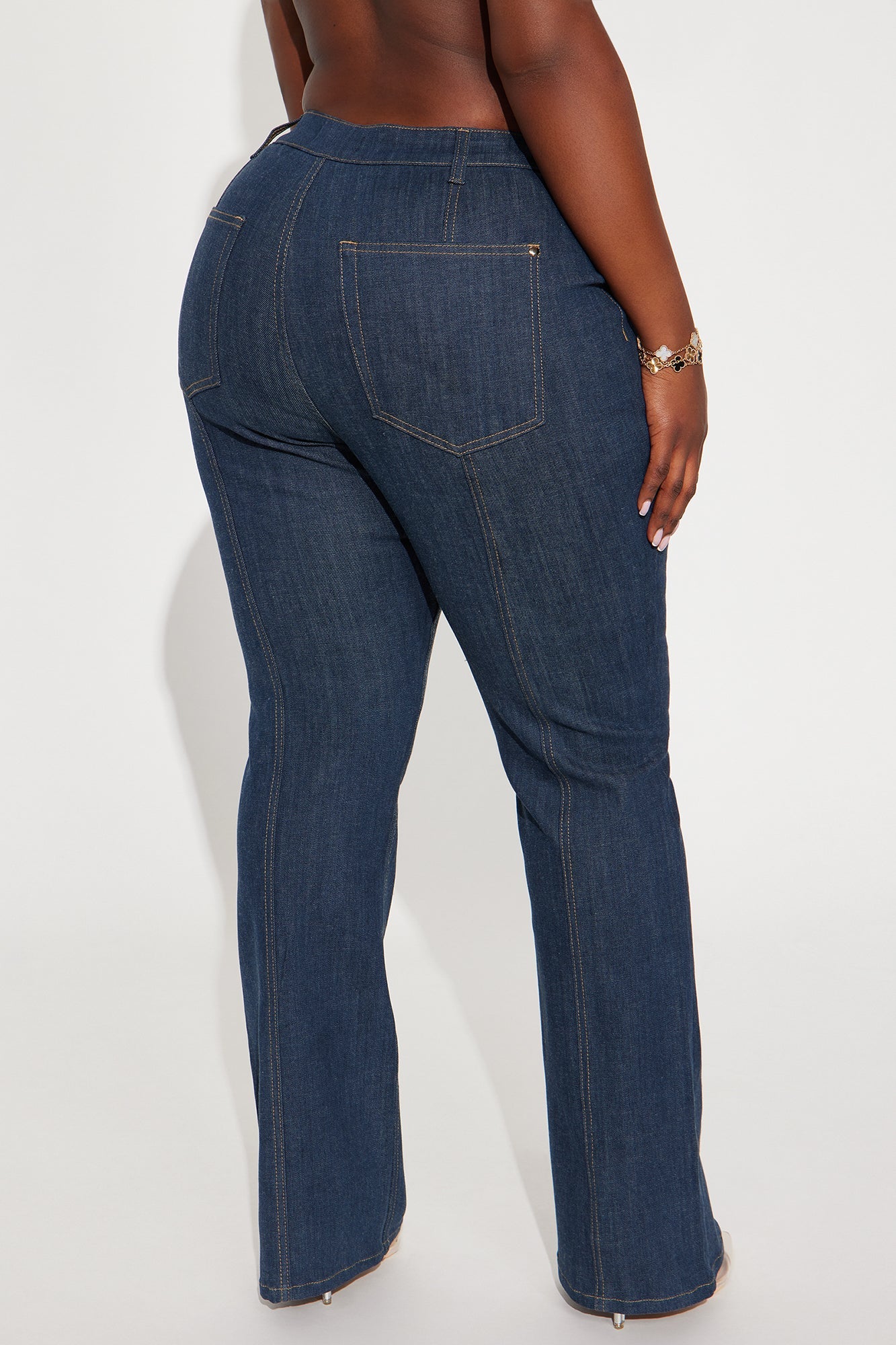 Button Up Stretch Tailored Bootcut Jeans - Dark Wash