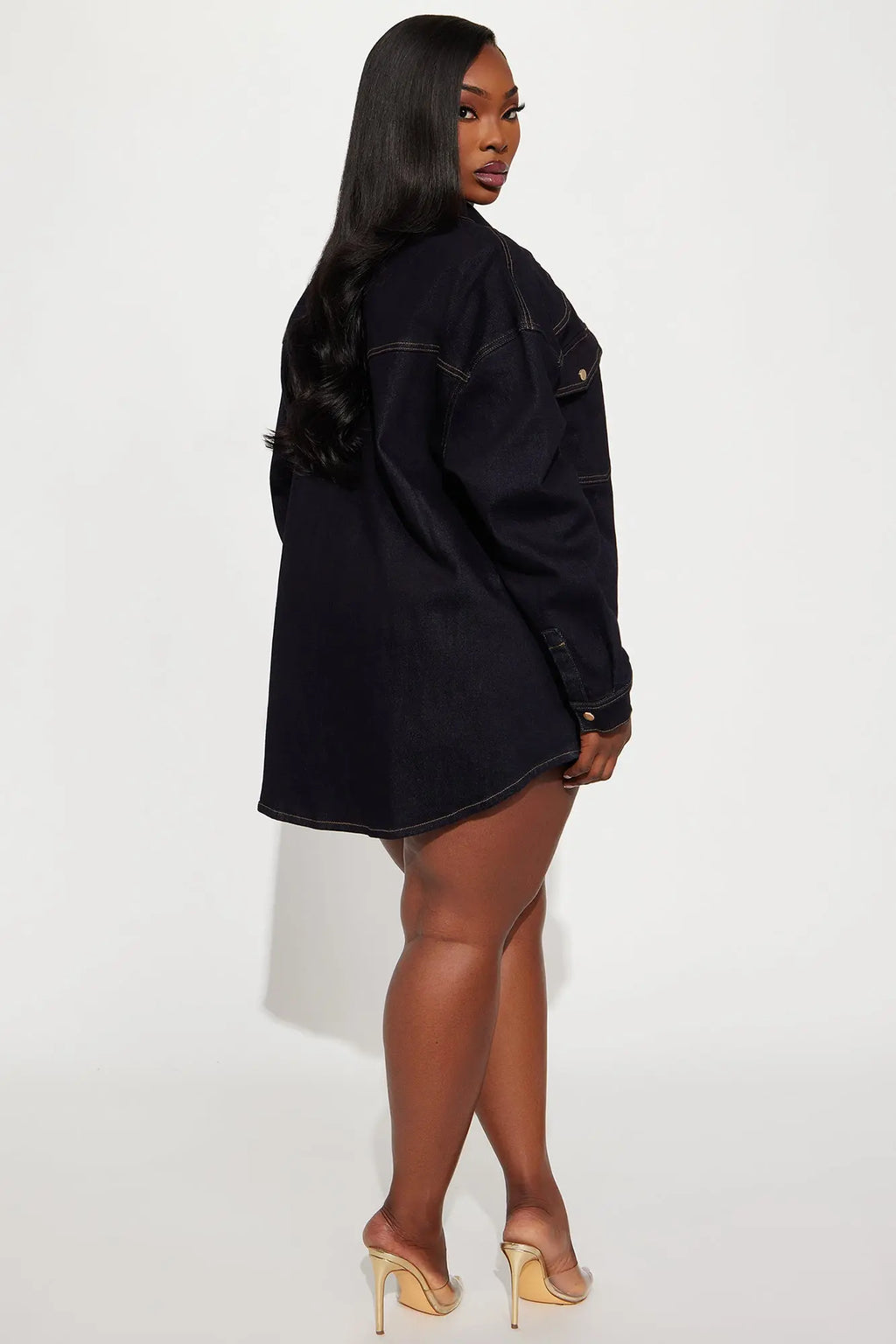 Olivia Oversized Denim Shacket And Mini Skirt Set - Dark Wash 