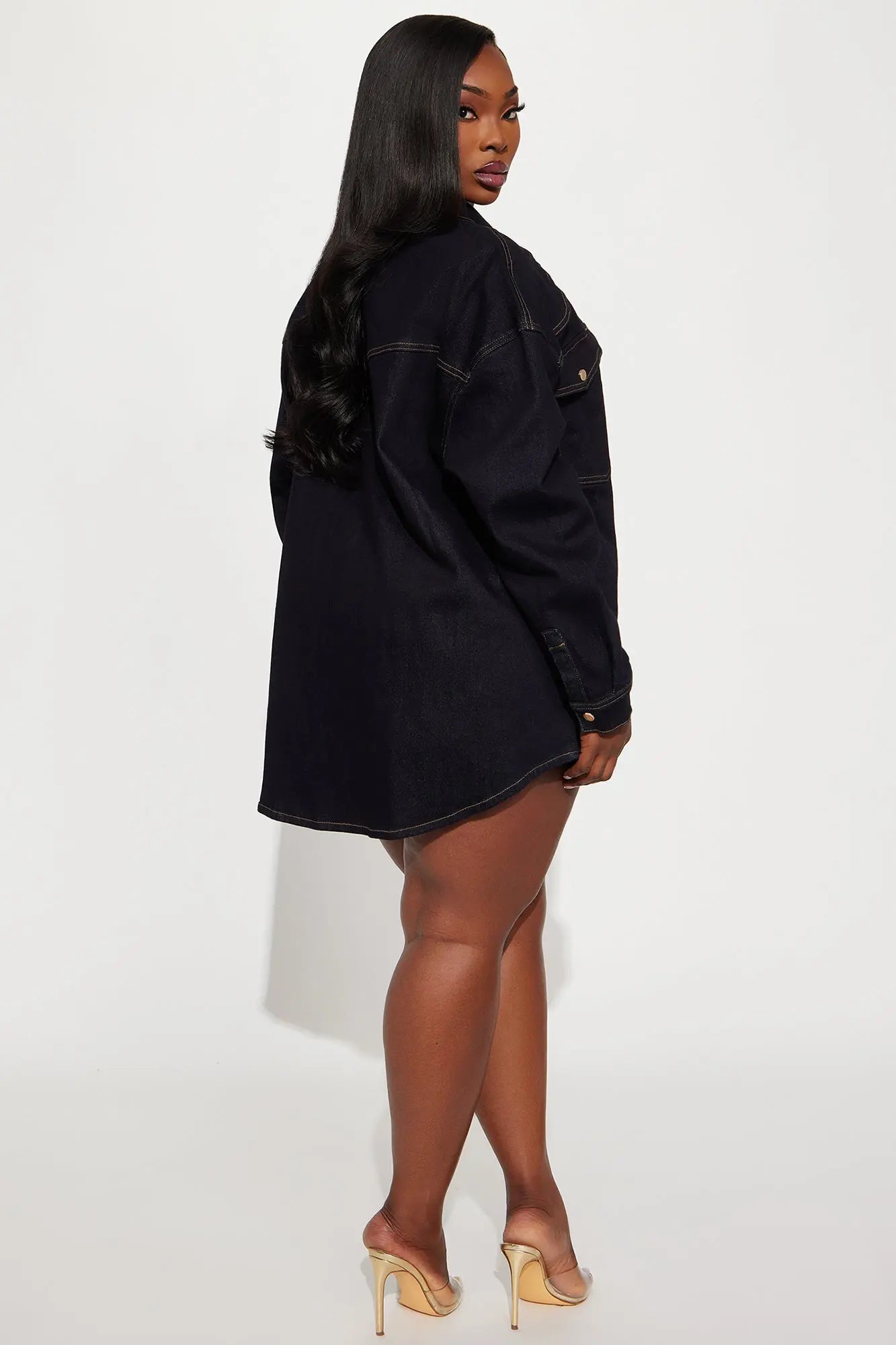 Olivia Oversized Denim Shacket And Mini Skirt Set - Dark Wash 