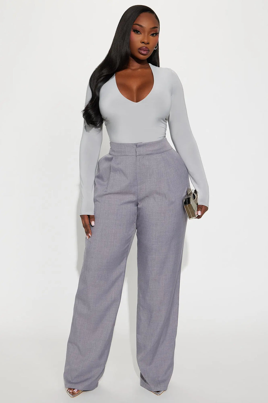 Rachel Straight Leg Trouser Pant 33″ - Grey 