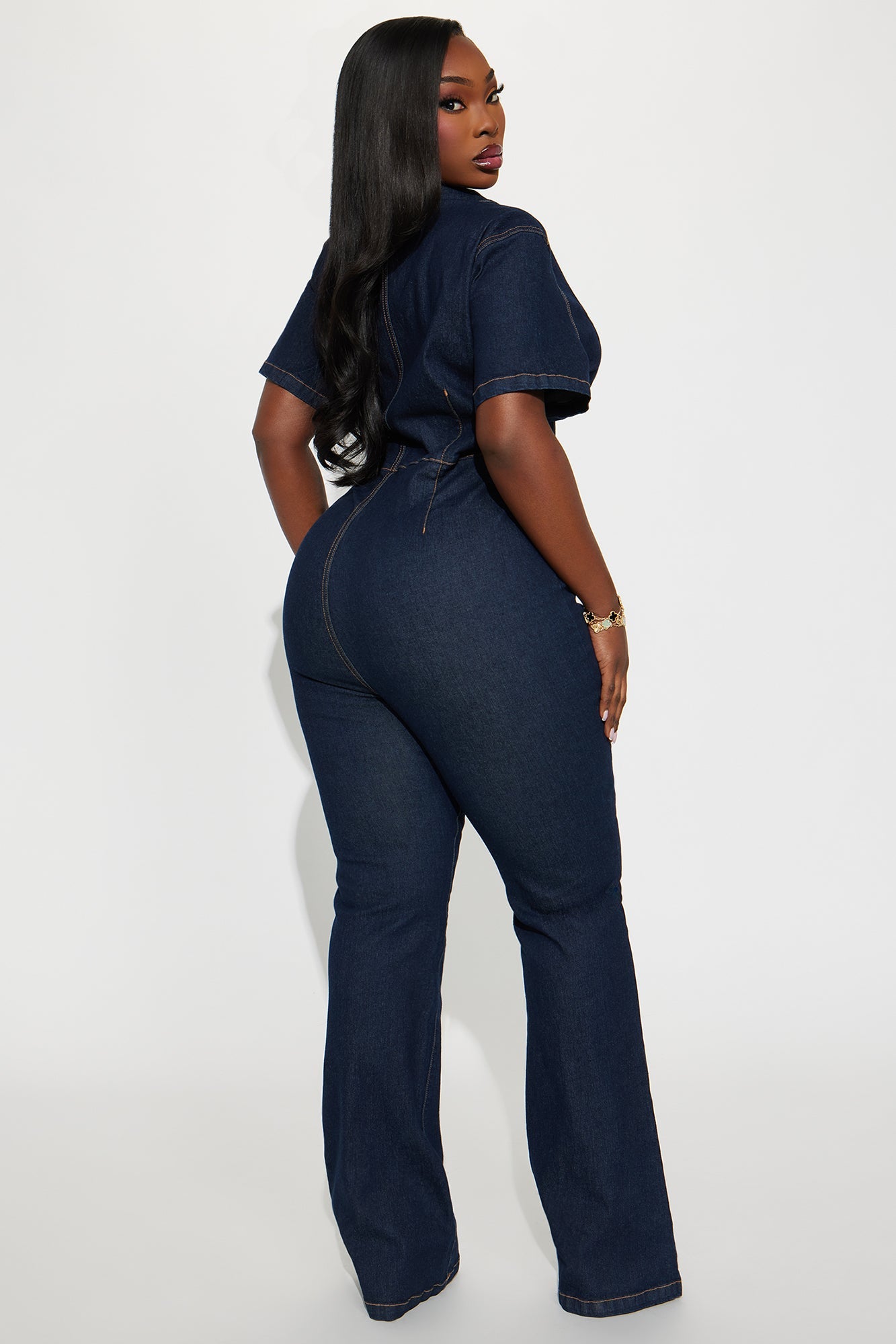 Stephanie Denim Flare Leg Jumpsuit - Dark Denim