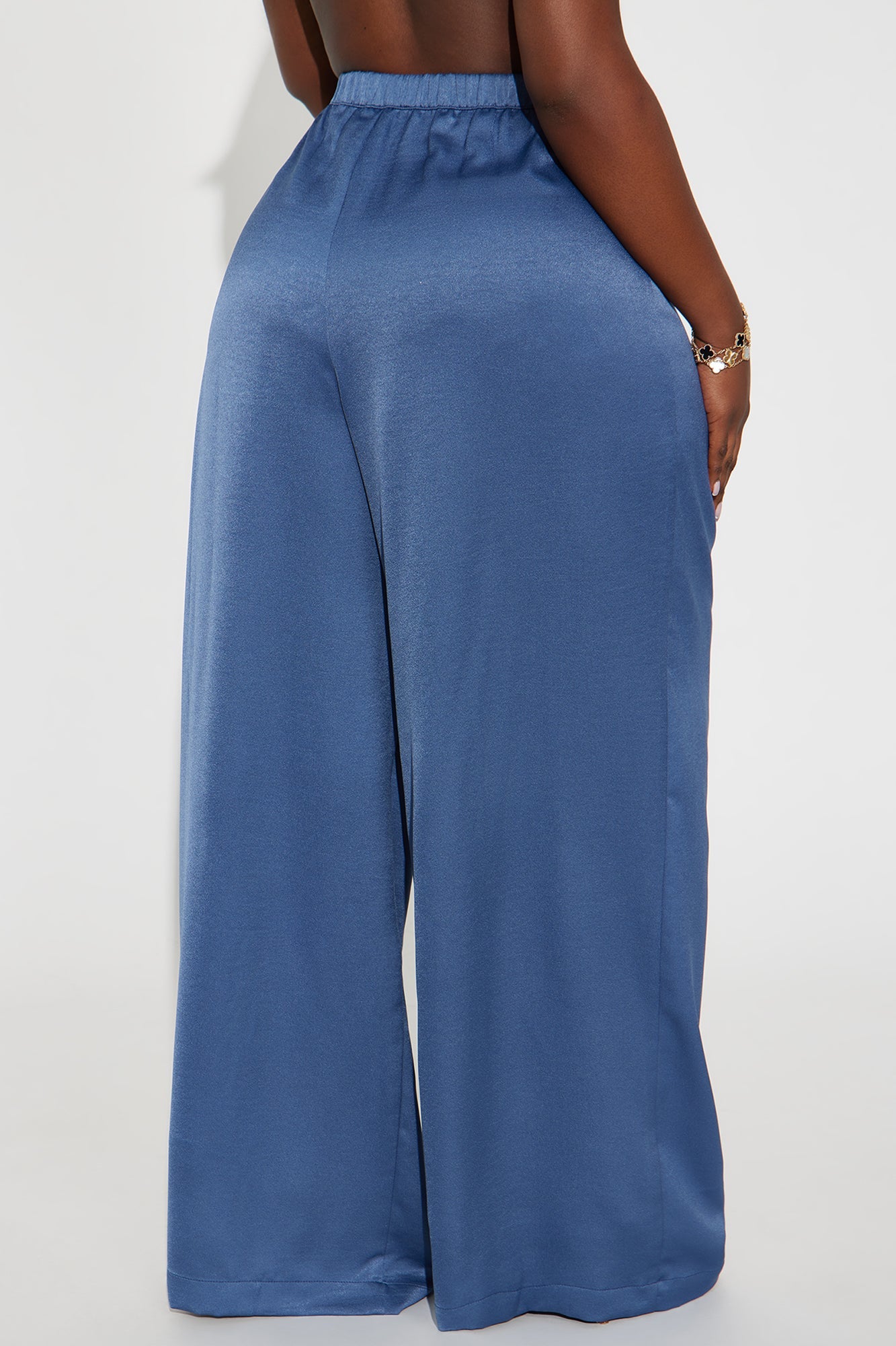 Stella Satin Wide Leg Trouser Pant 33 - Blue
