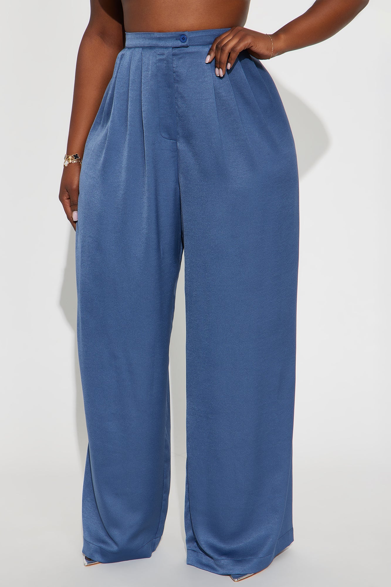 Stella Satin Wide Leg Trouser Pant 33 - Blue