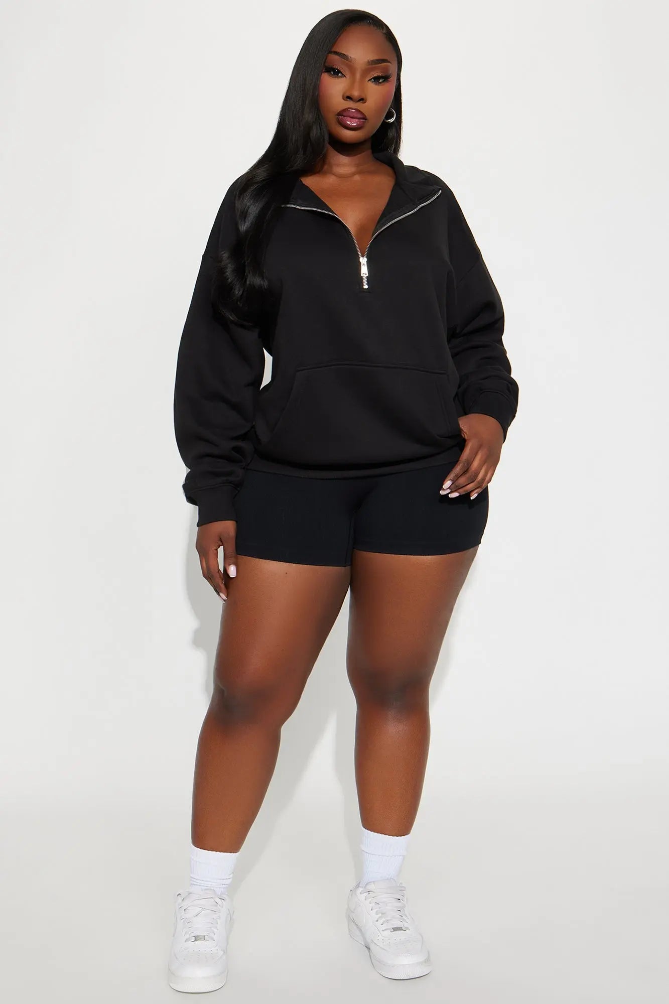 Stole My Ex Boyfriend's Oversized Quarter Zip Sweatshirt - Black 