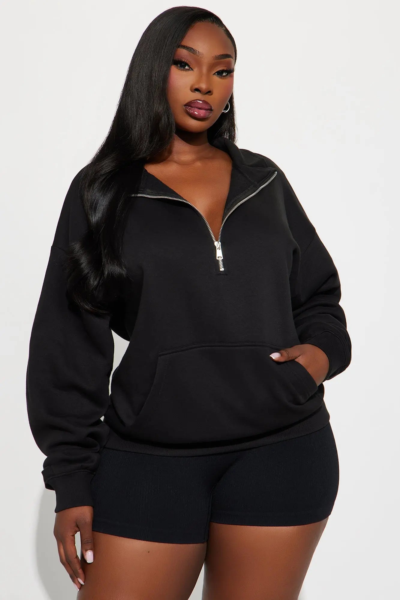 Stole My Ex Boyfriend's Oversized Quarter Zip Sweatshirt - Black 