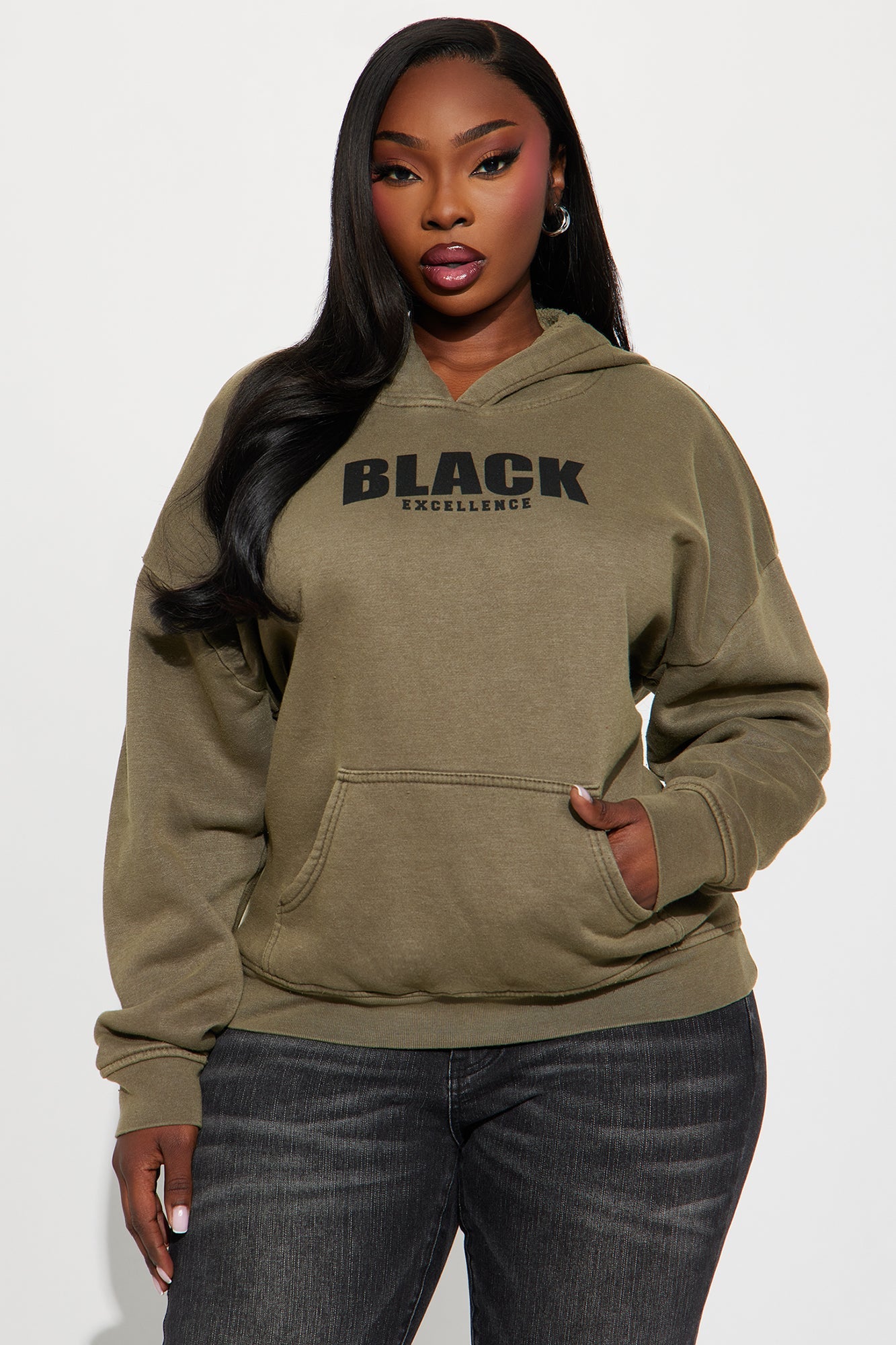 Black Excellence Washed Fleece Hoodie - Olive
