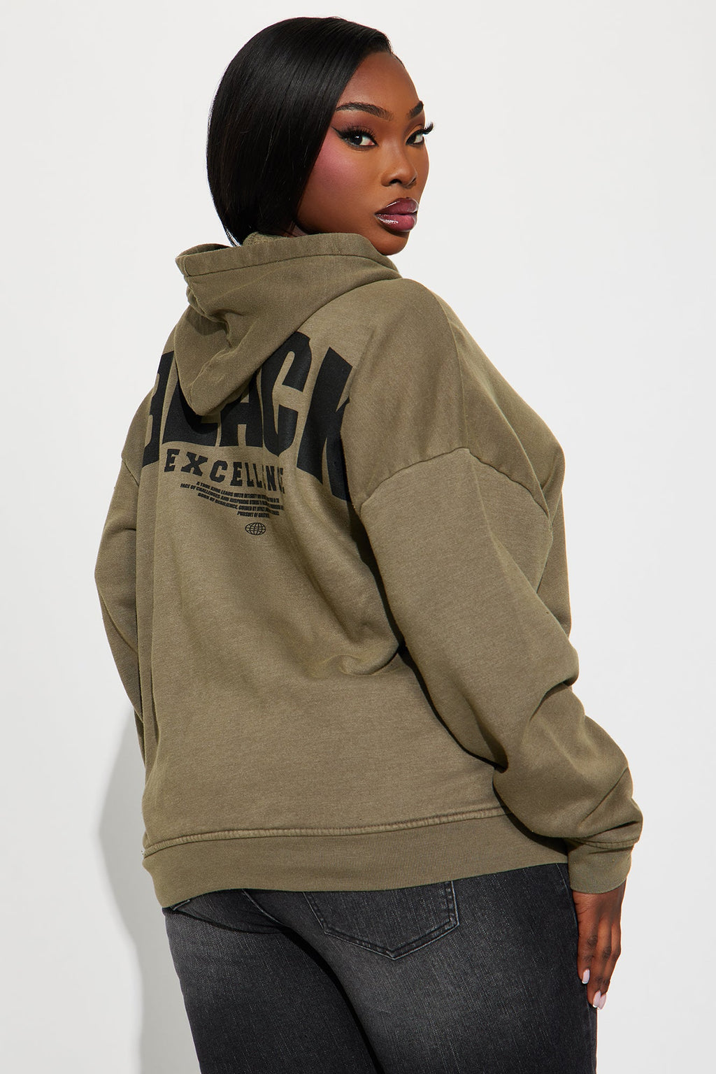 Black Excellence Washed Fleece Hoodie - Olive